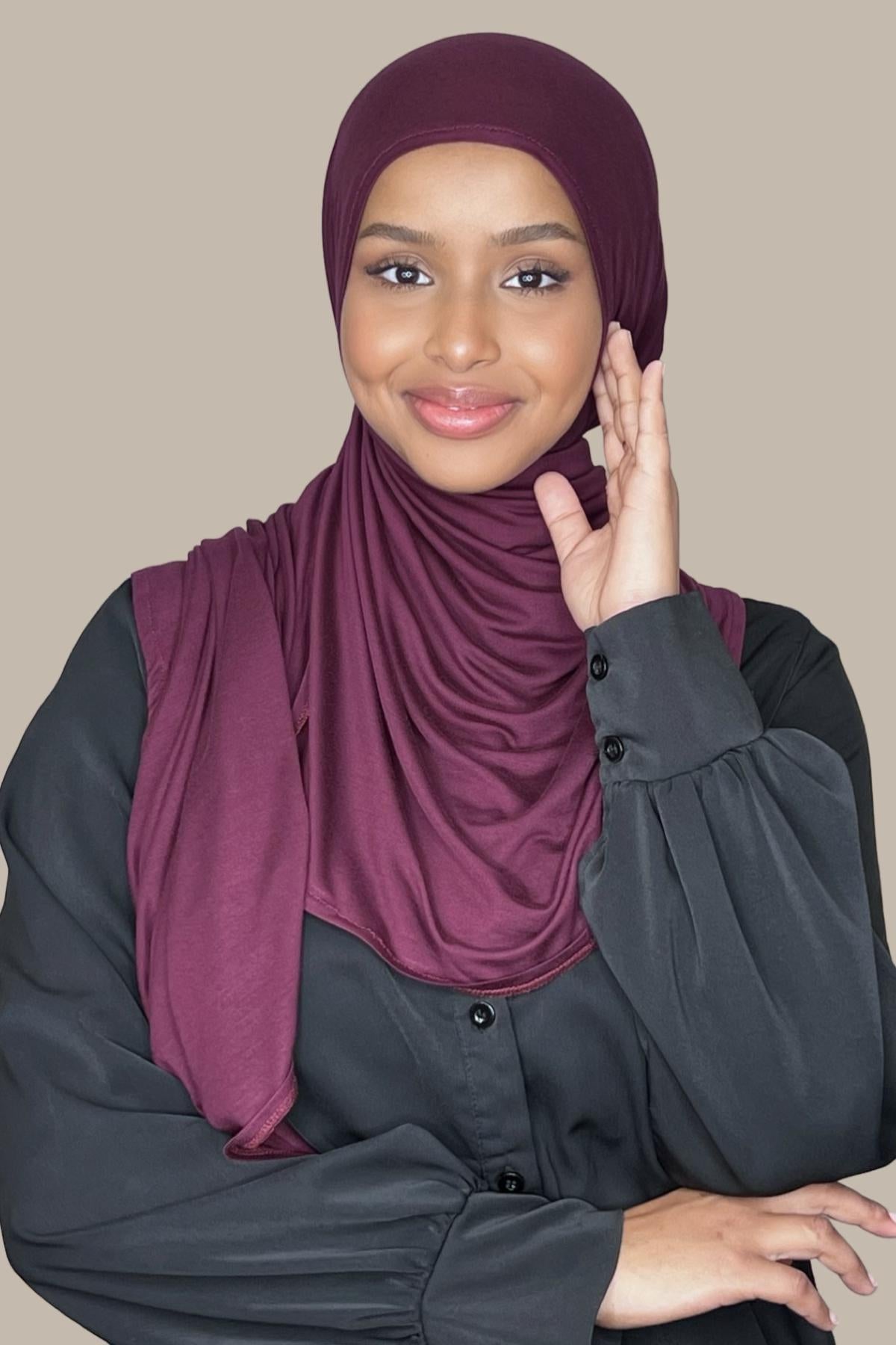 Modish Hijab Pre-Sewn Jersey Hijab-Wine