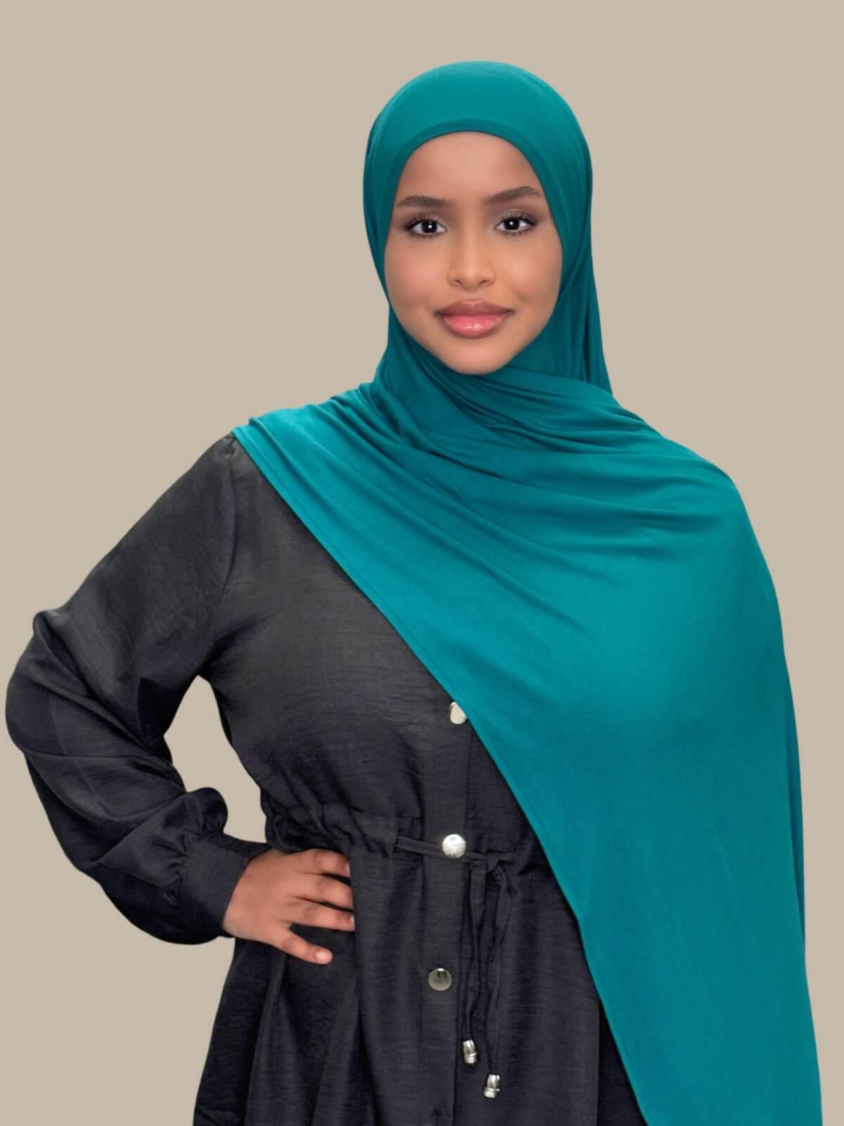 Pre-Sewn Jersey Hijab-Pine Green