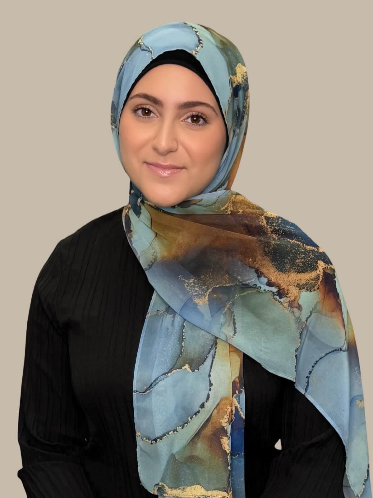 Modish Girl Printed Chiffon Hijab- Deep Horizon