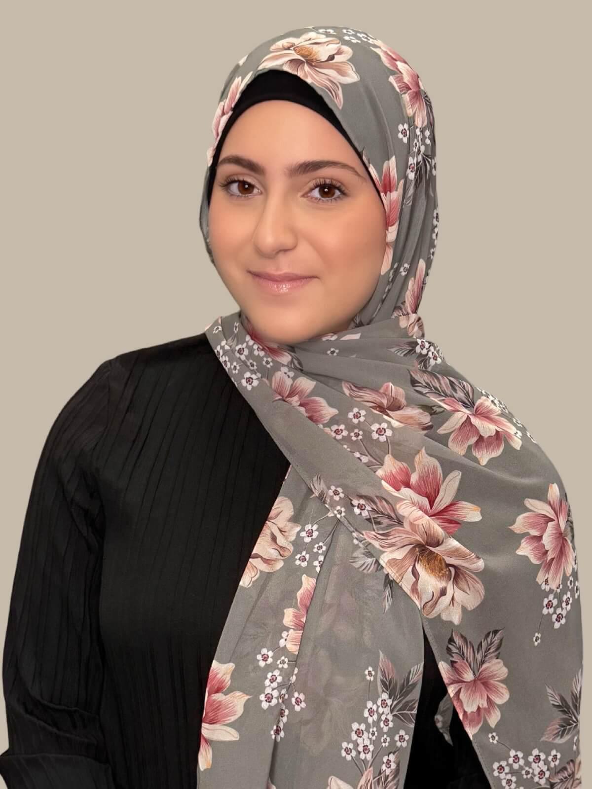 Modish Girl Printed Chiffon Hijab-Vintage Peony