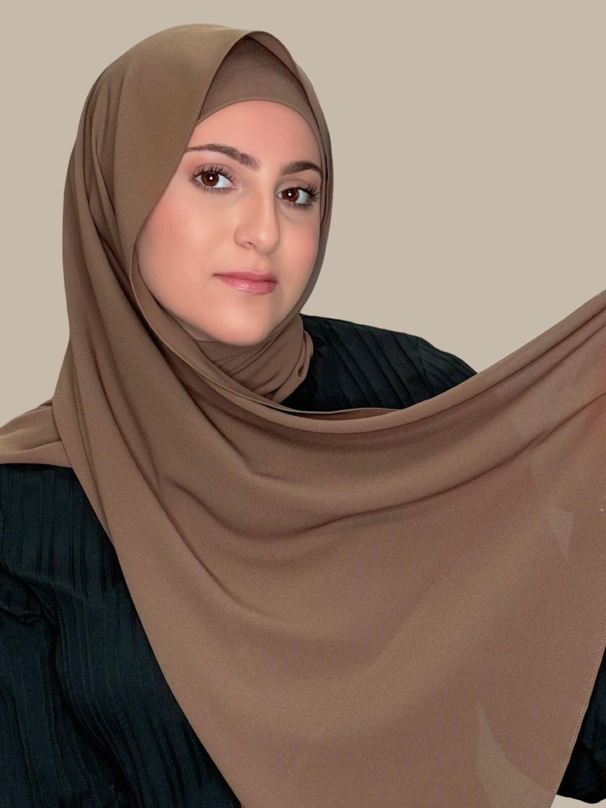 Modish Girl Matching Chiffon Hijab Set-Walnut Brown