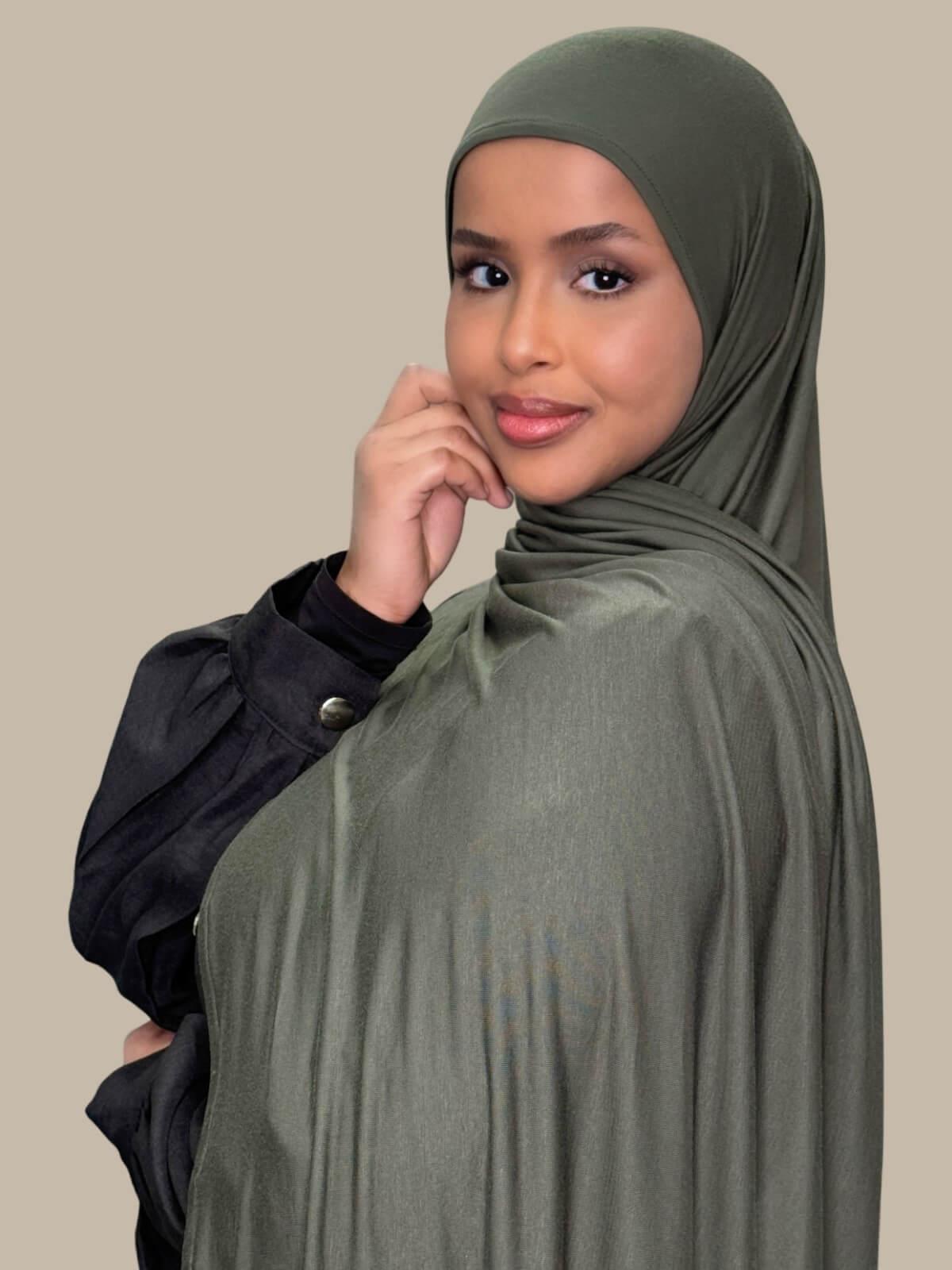 Pre-Sewn Jersey Hijab-Army Green