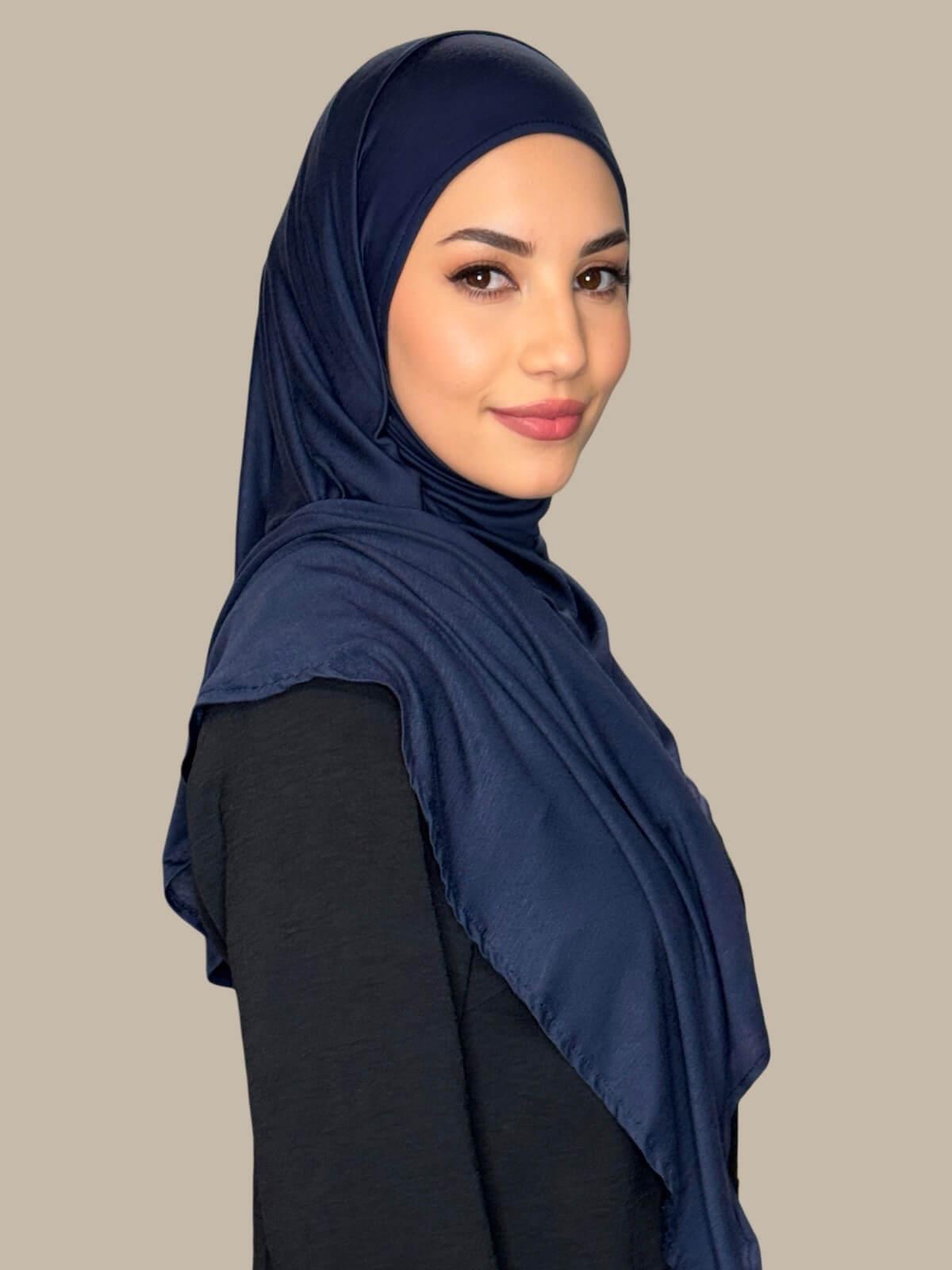 Navy Pre-Sewn Jersey Hijab, side view