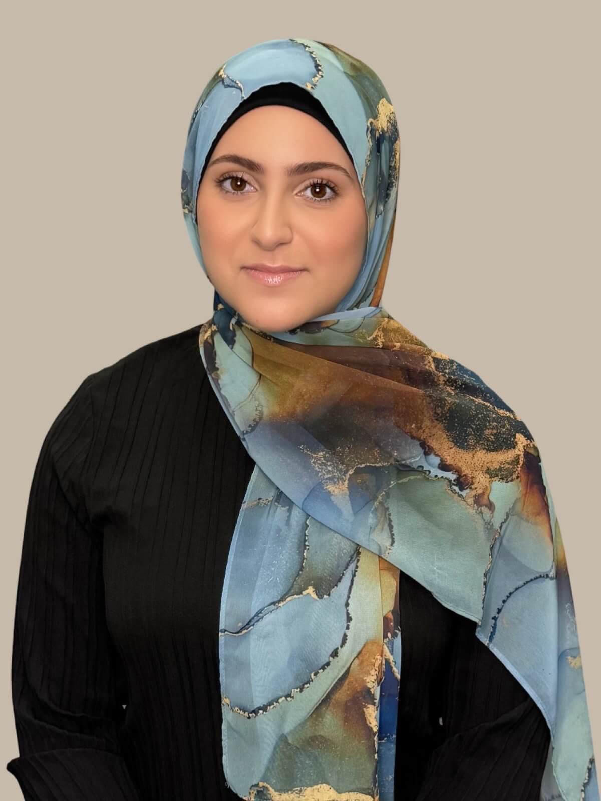 Modish Girl Printed Chiffon Hijab- Deep Horizon