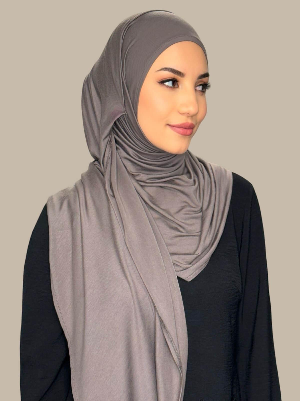 Hazel Pre-Sewn Jersey Hijab, side view on model