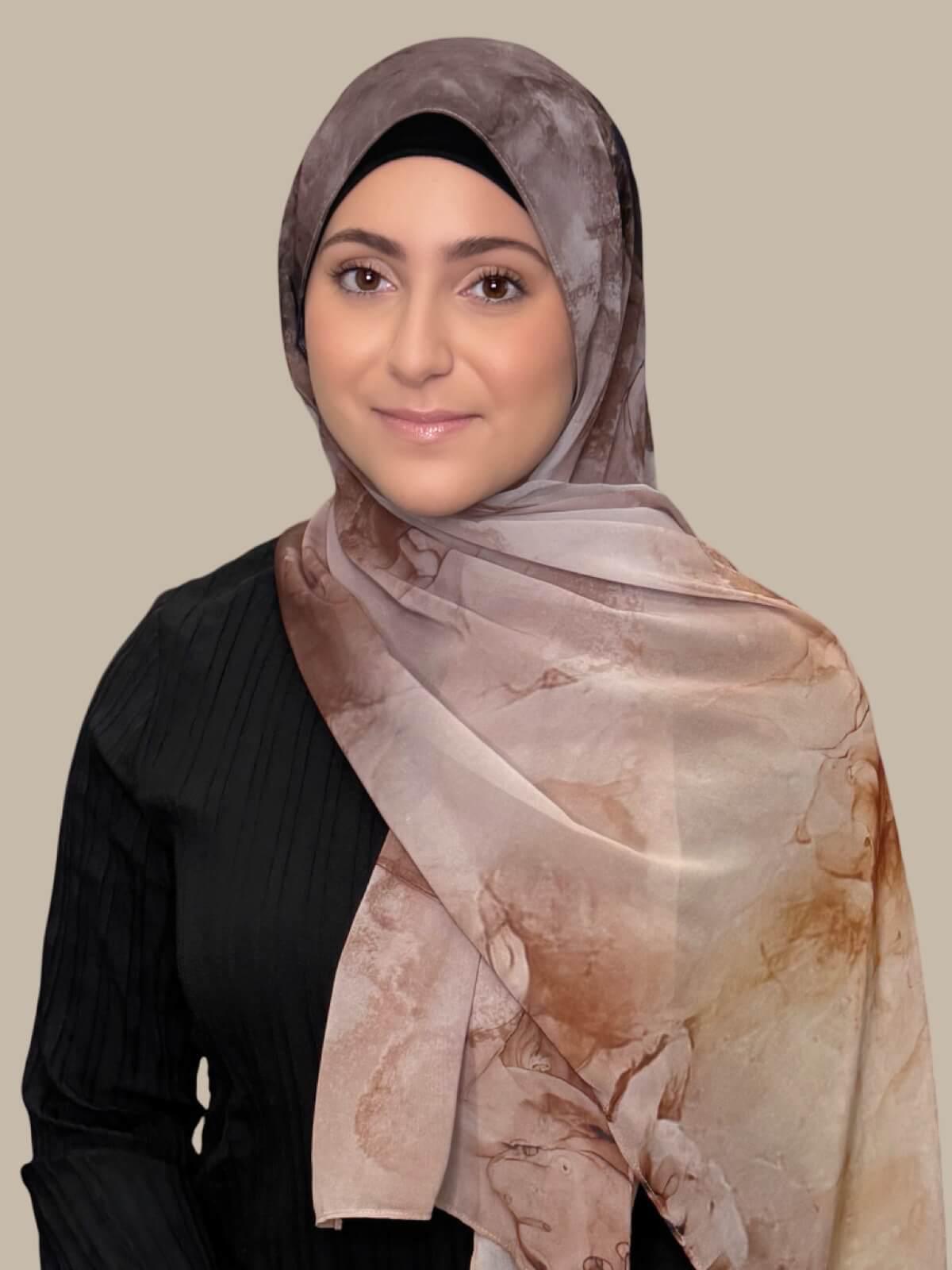Modish Girl Printed Chiffon Hijab- Desert Dust