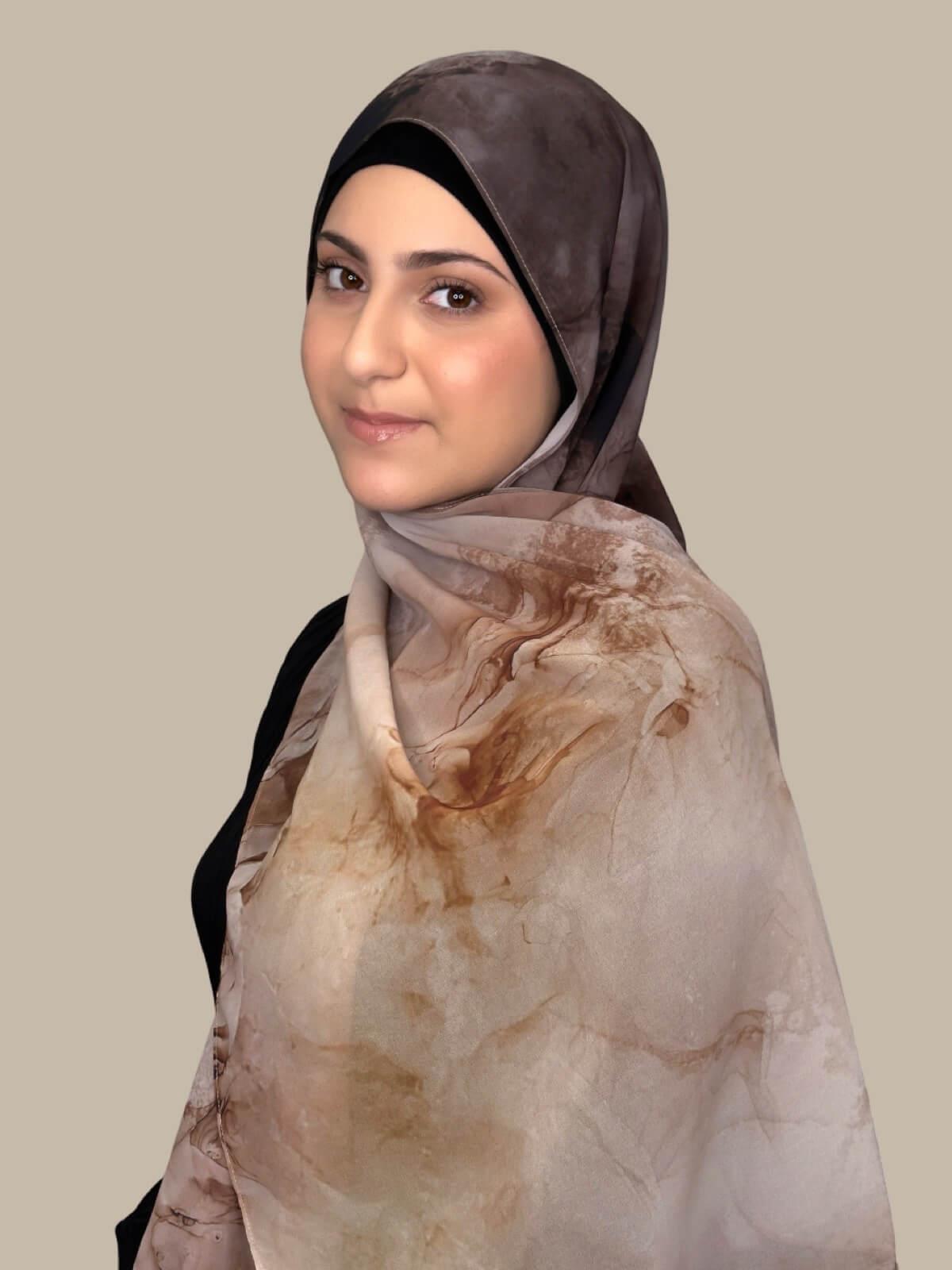 Modish Girl Printed Chiffon Hijab- Desert Dust