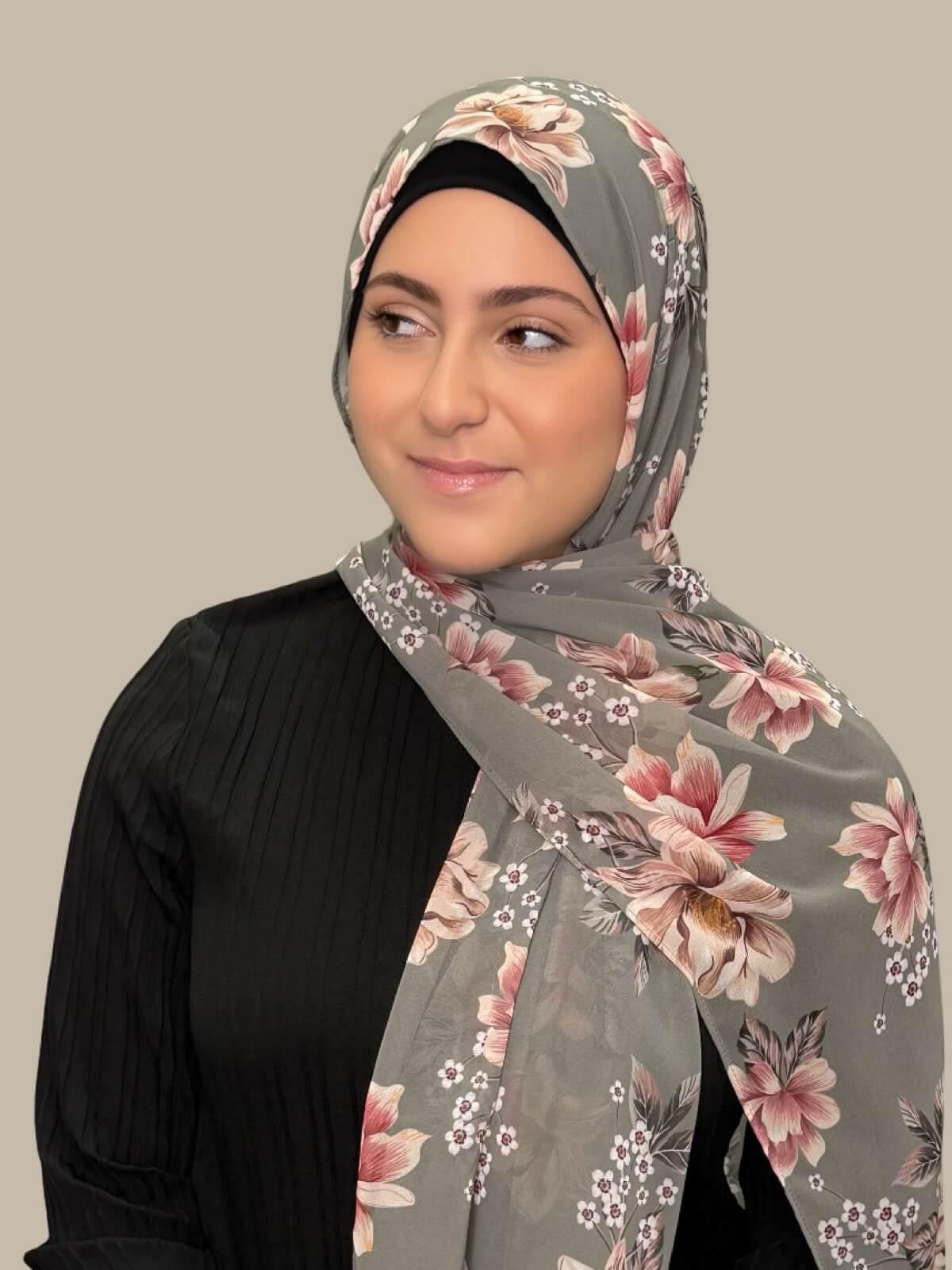 Modish Girl Printed Chiffon Hijab-Vintage Peony