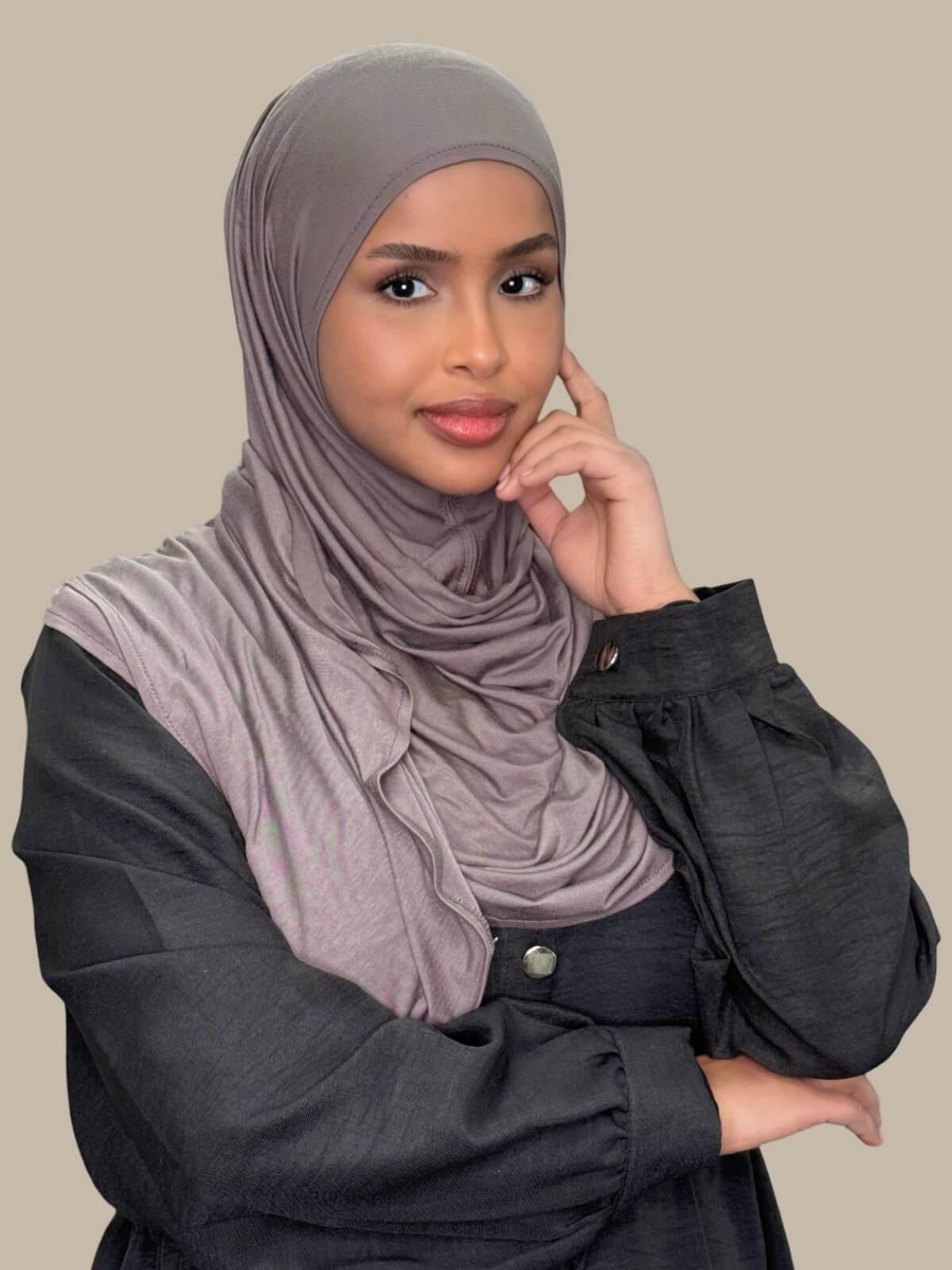 Hazel Pre-Sewn Jersey Hijab, front view on model