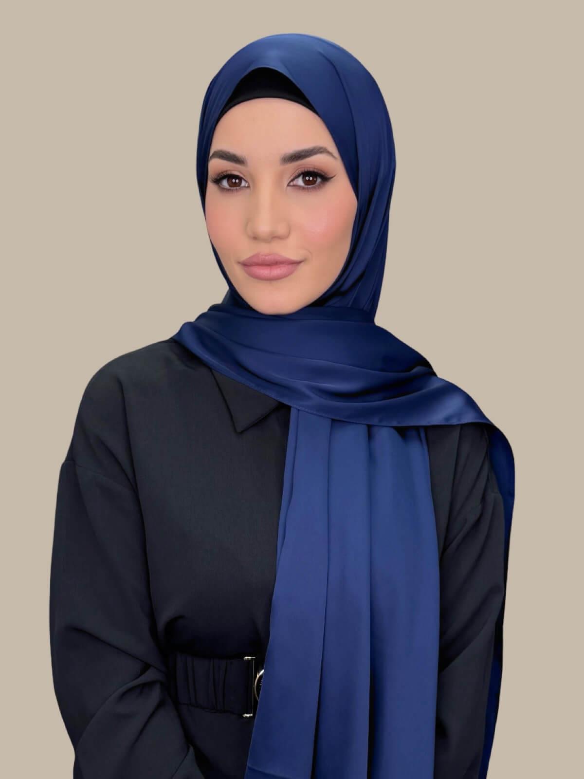 Premium Satin Hijab-Navy Blue