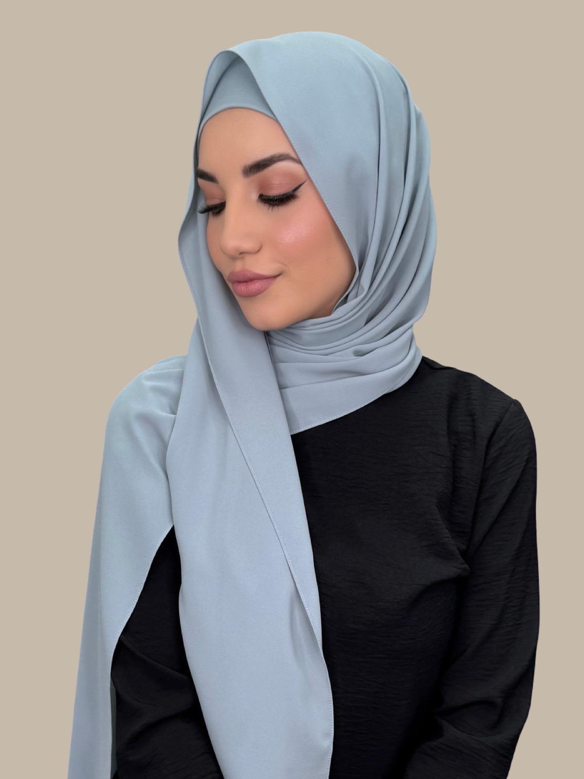Matching Chiffon Hijab Set-Stone Blue