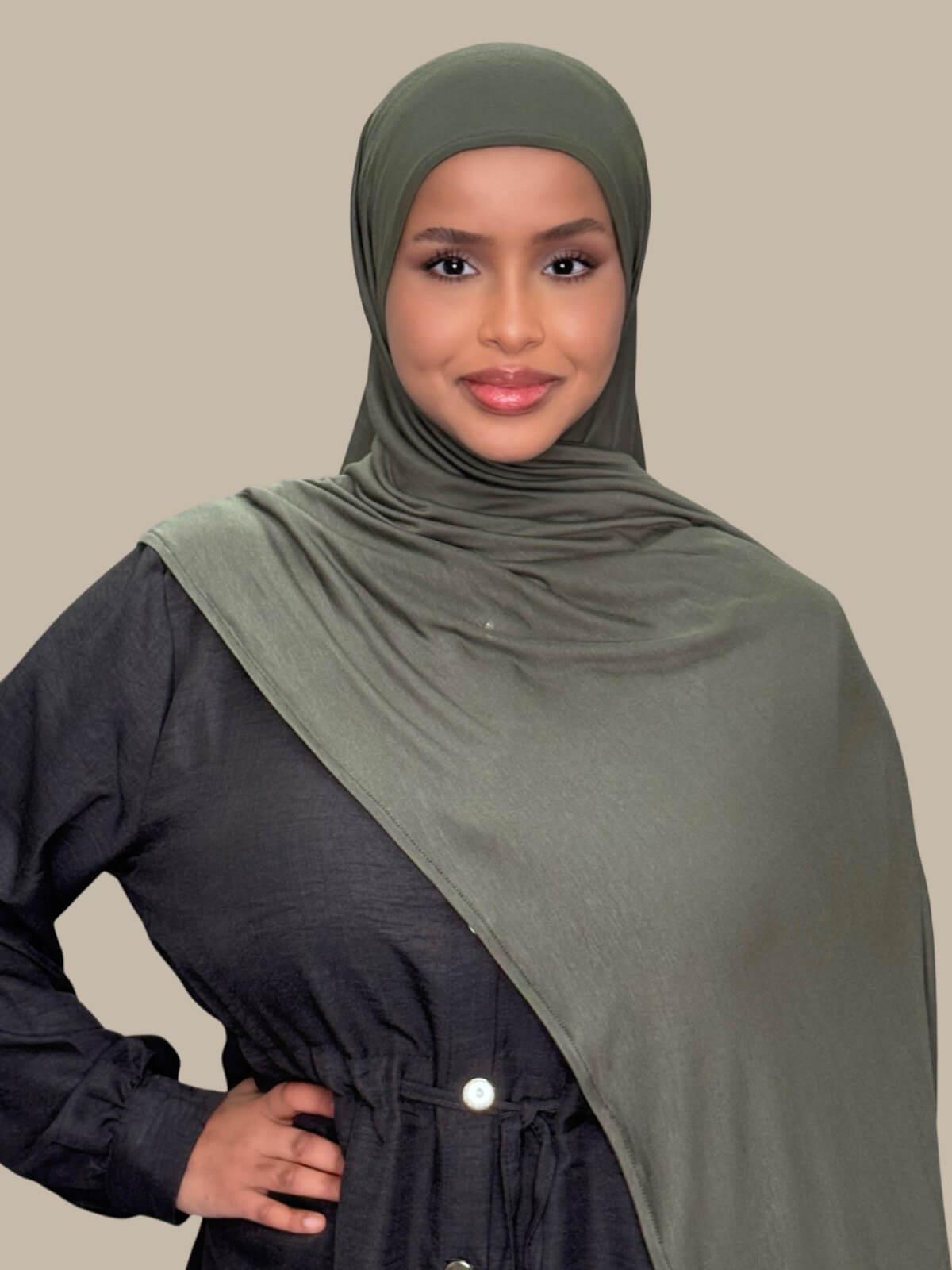Pre-Sewn Jersey Hijab-Army Green