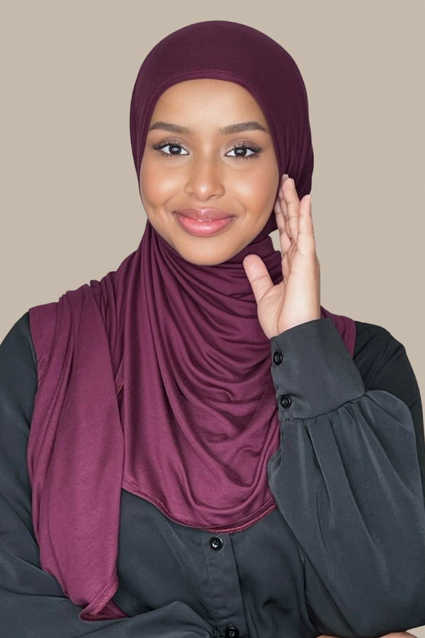 Pre-Sewn Jersey Hijab-Wine