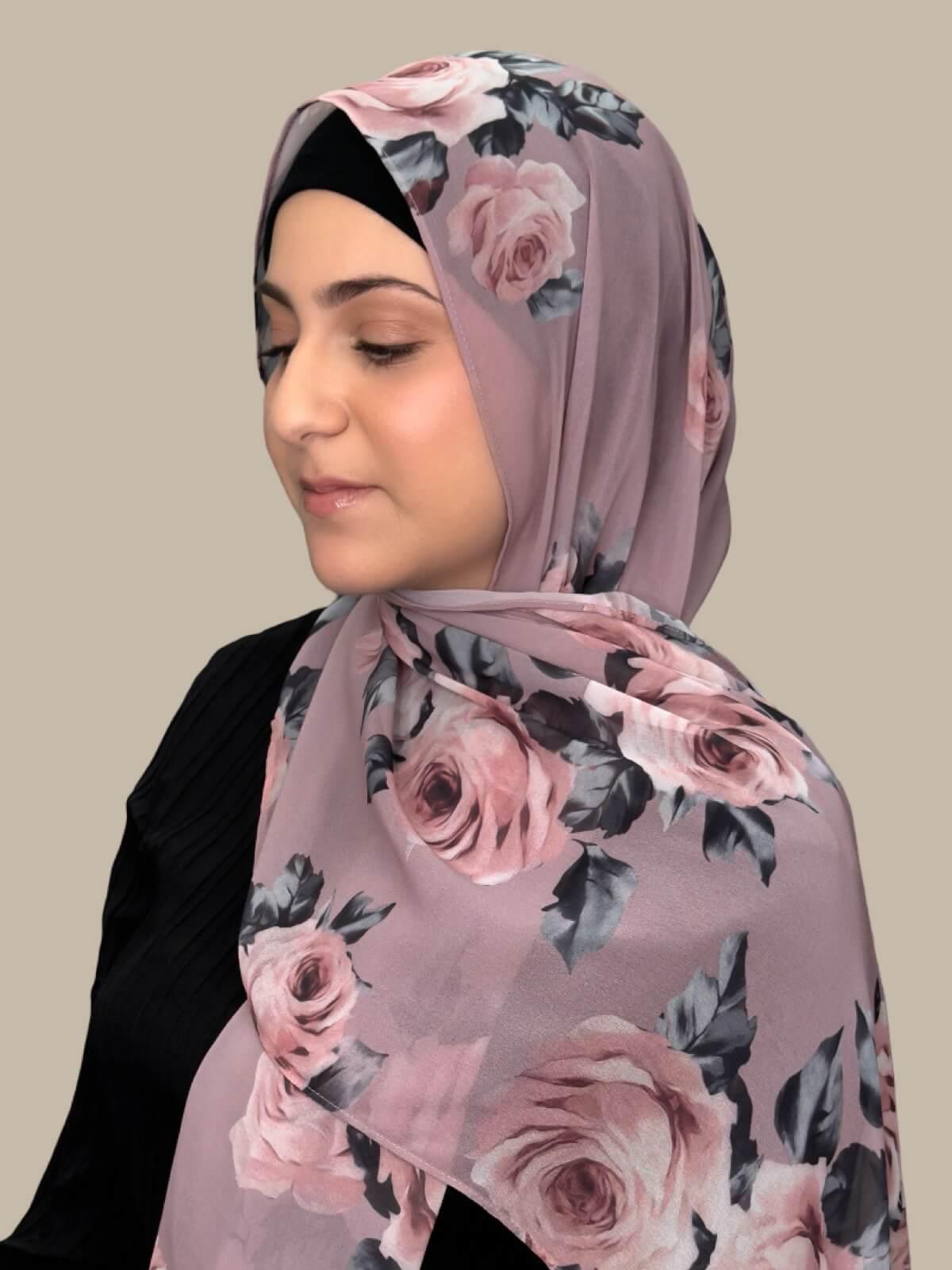 Modish Girl Printed Chiffon Hijab-Neutral Rosette