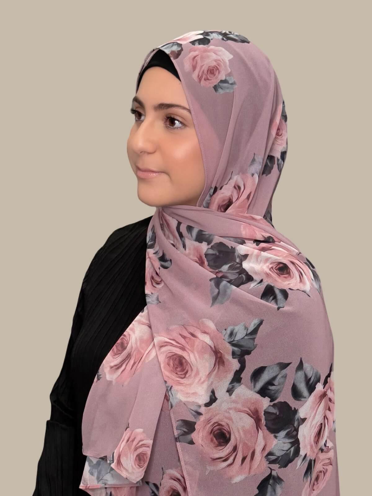 Modish Girl Printed Chiffon Hijab-Neutral Rosette