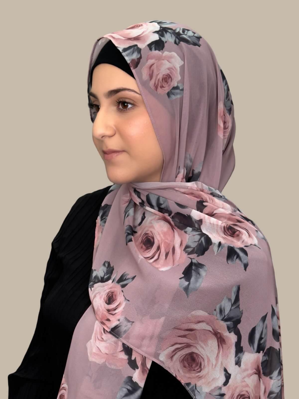 Modish Girl Printed Chiffon Hijab-Neutral Rosette