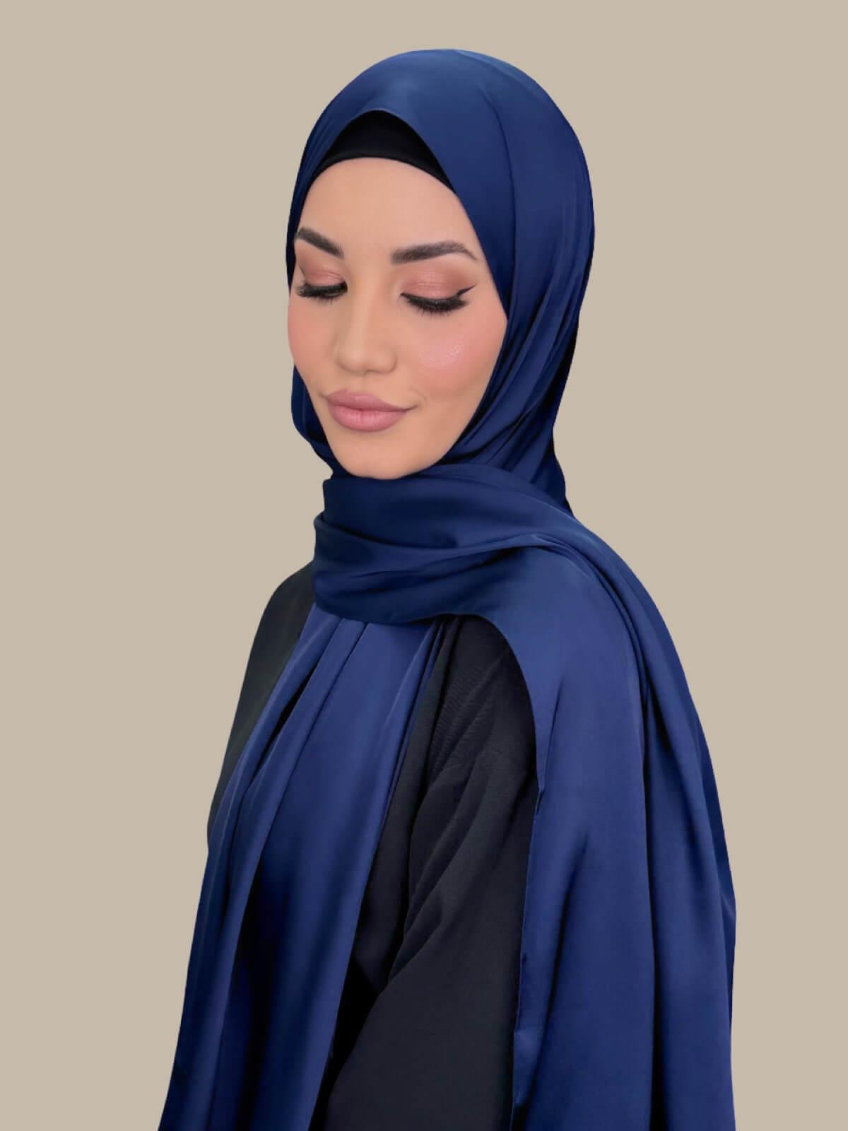 Premium Satin Hijab-Navy Blue