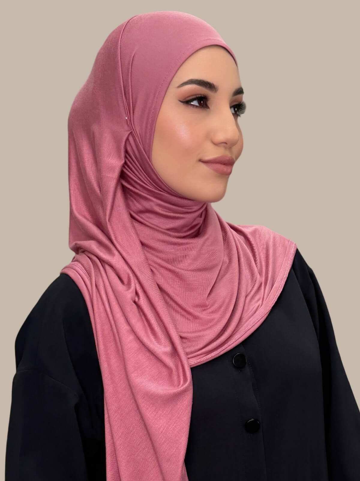Pale Rose Pre-SEwn Jersey Hijab side view on model