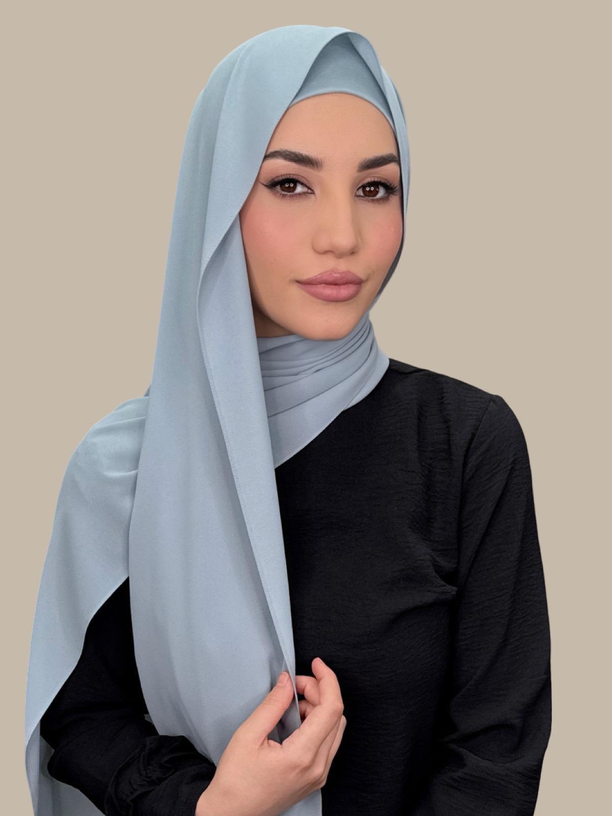 Matching Chiffon Hijab Set-Stone Blue