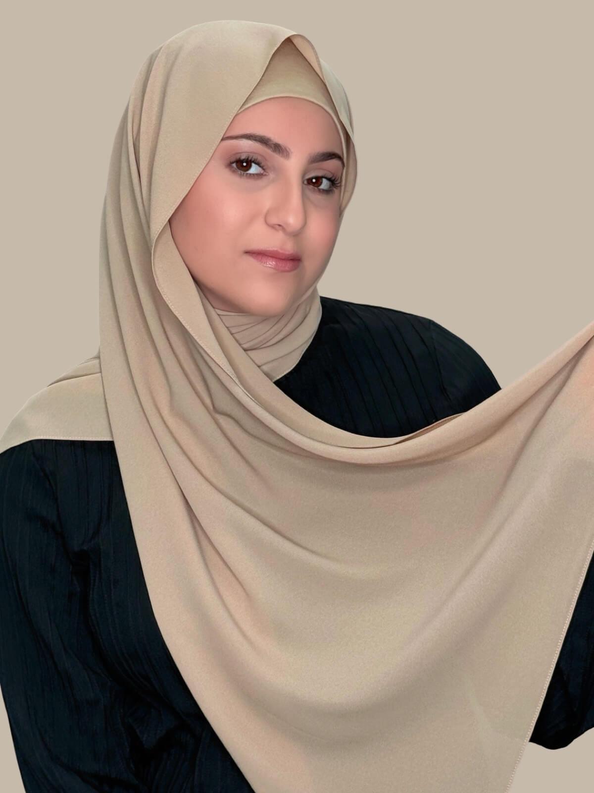 Desert Matching Chiffon Hijab Set in modish girl size on model, side view draped to show fully opacity of hijab