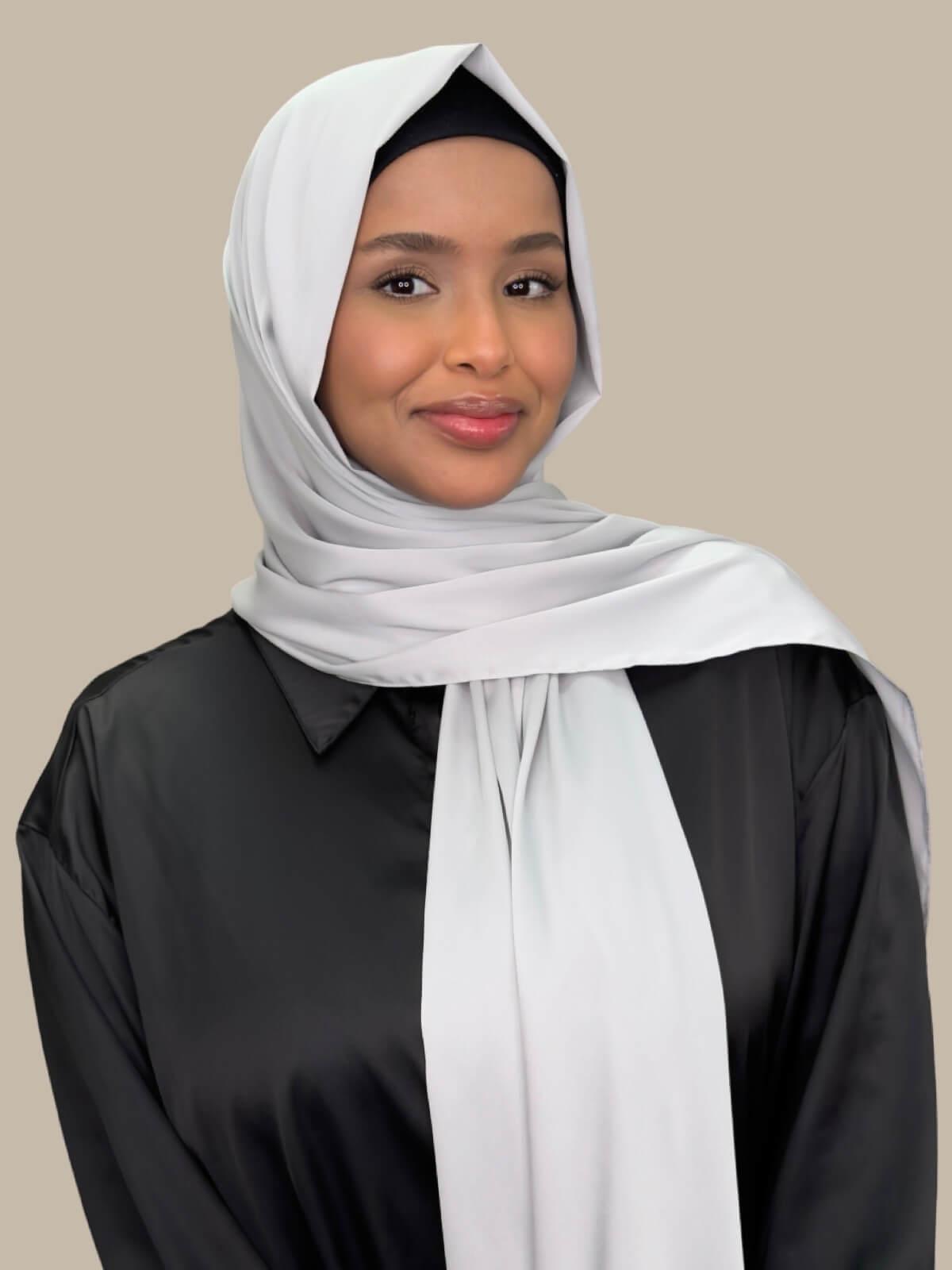 Premium Satin Hijab-Steel Mist