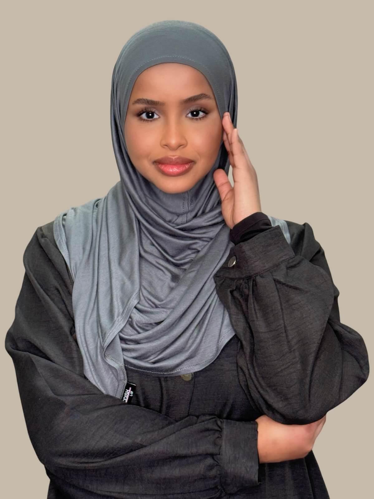 Pebble Grey Pre-Sewn Jersey Hijab, no pins, effortless to wrap