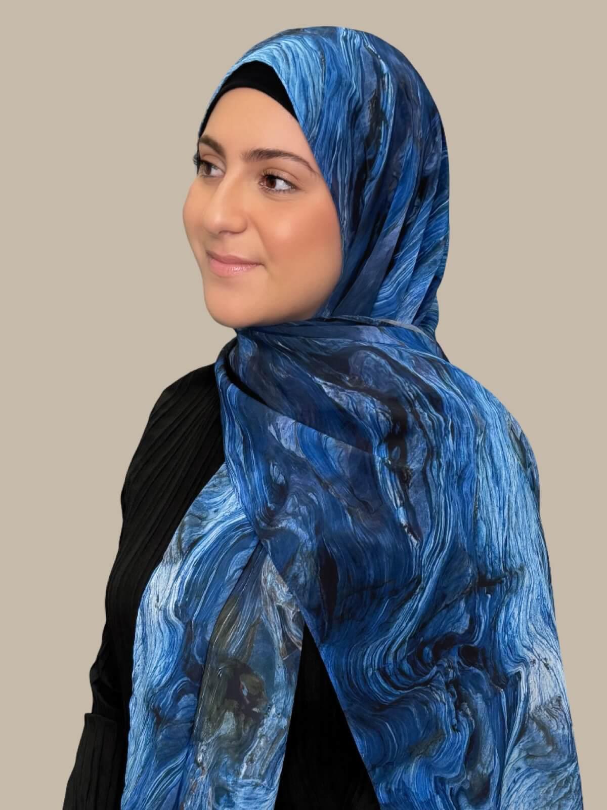 Modish Girl Printed Chiffon Hijab-Ocean Mist