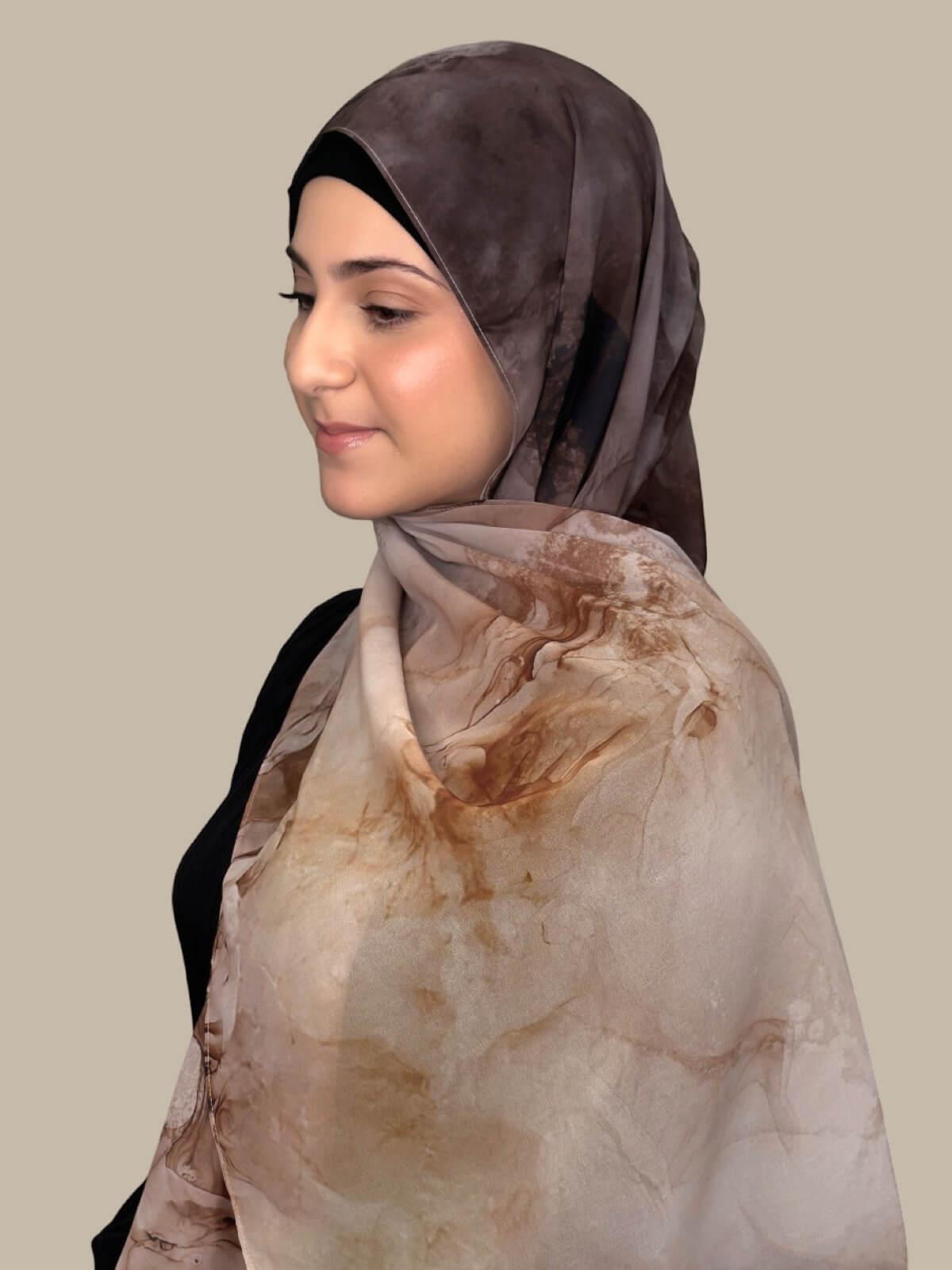 Modish Girl Printed Chiffon Hijab- Desert Dust