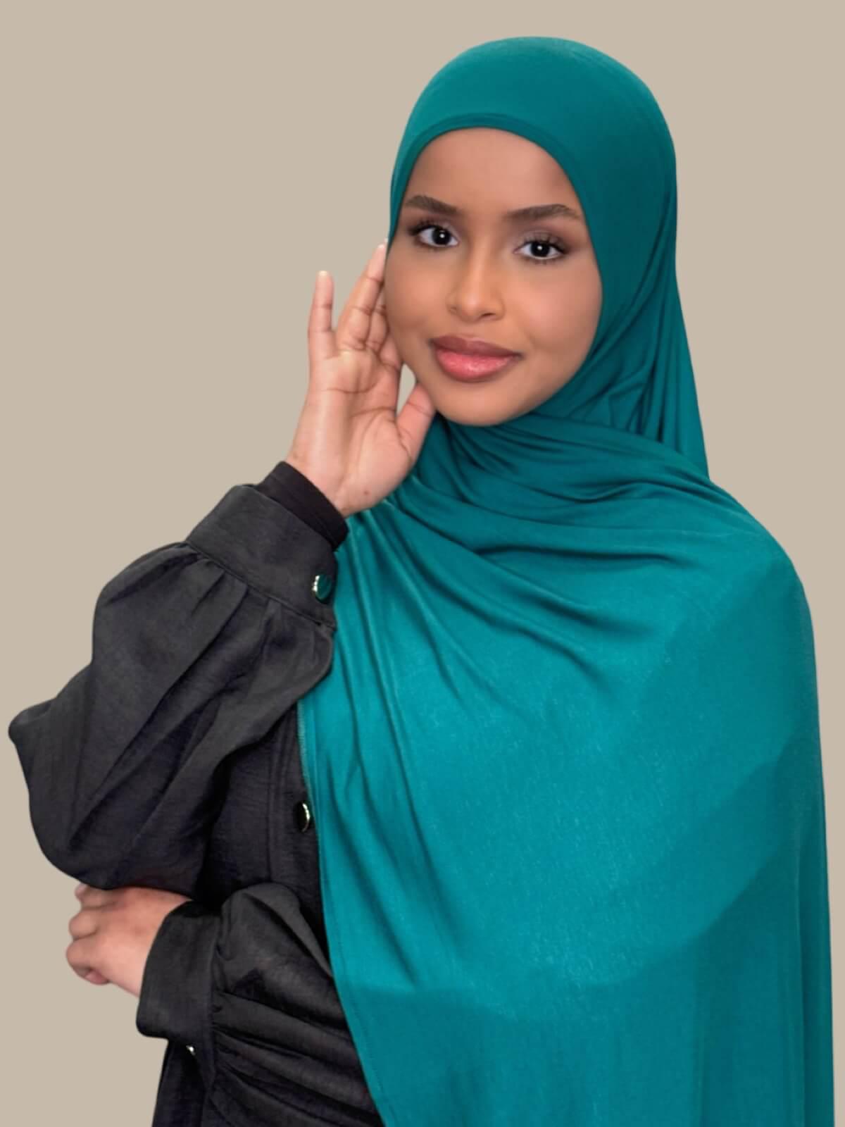 Pre-Sewn Jersey Hijab-Pine Green