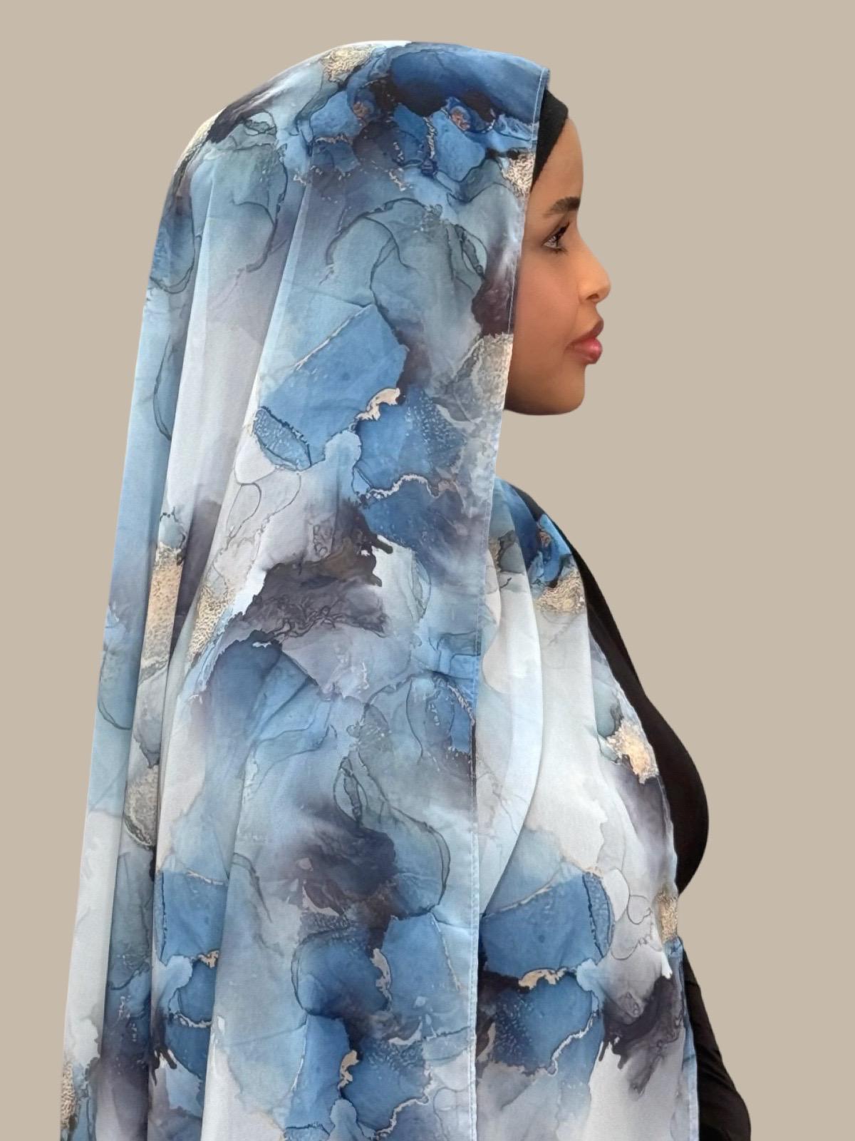 Printed Chiffon Hijab-Arctic Mist