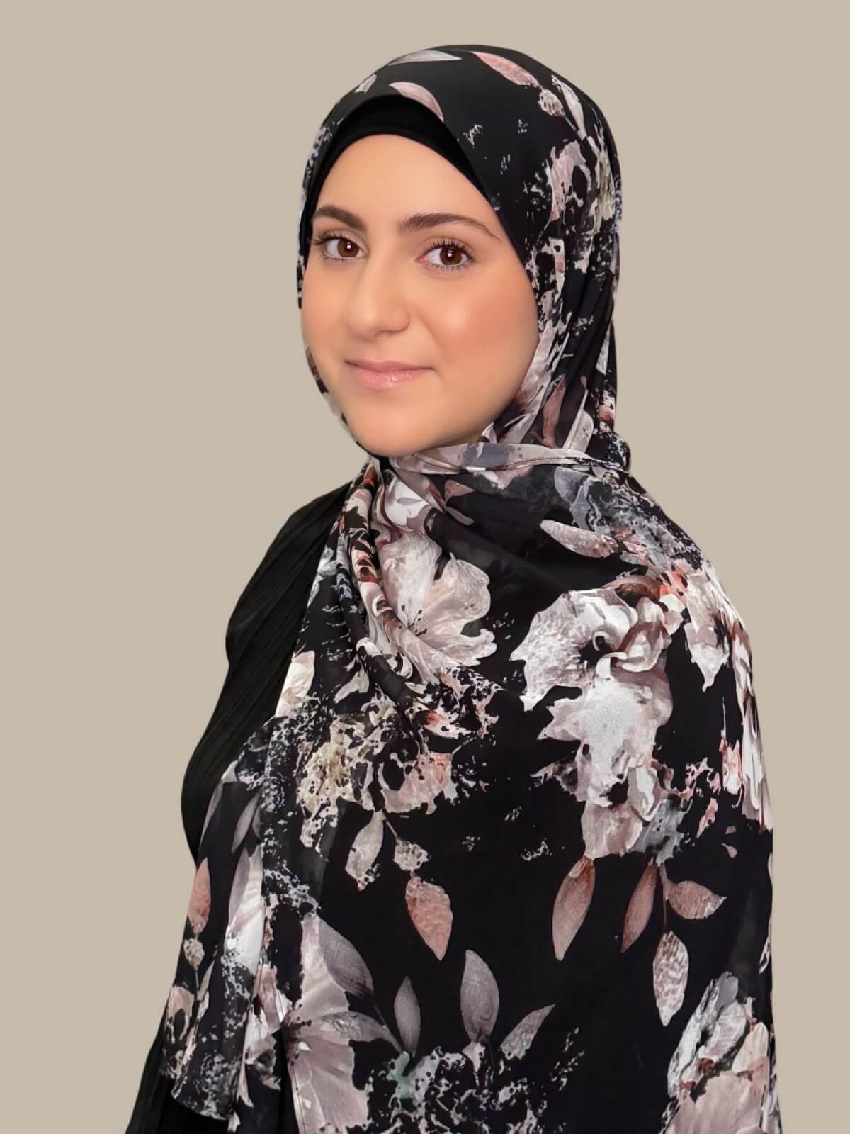 Modish Girl Printed Chiffon Hijab- Fleurette Slate II