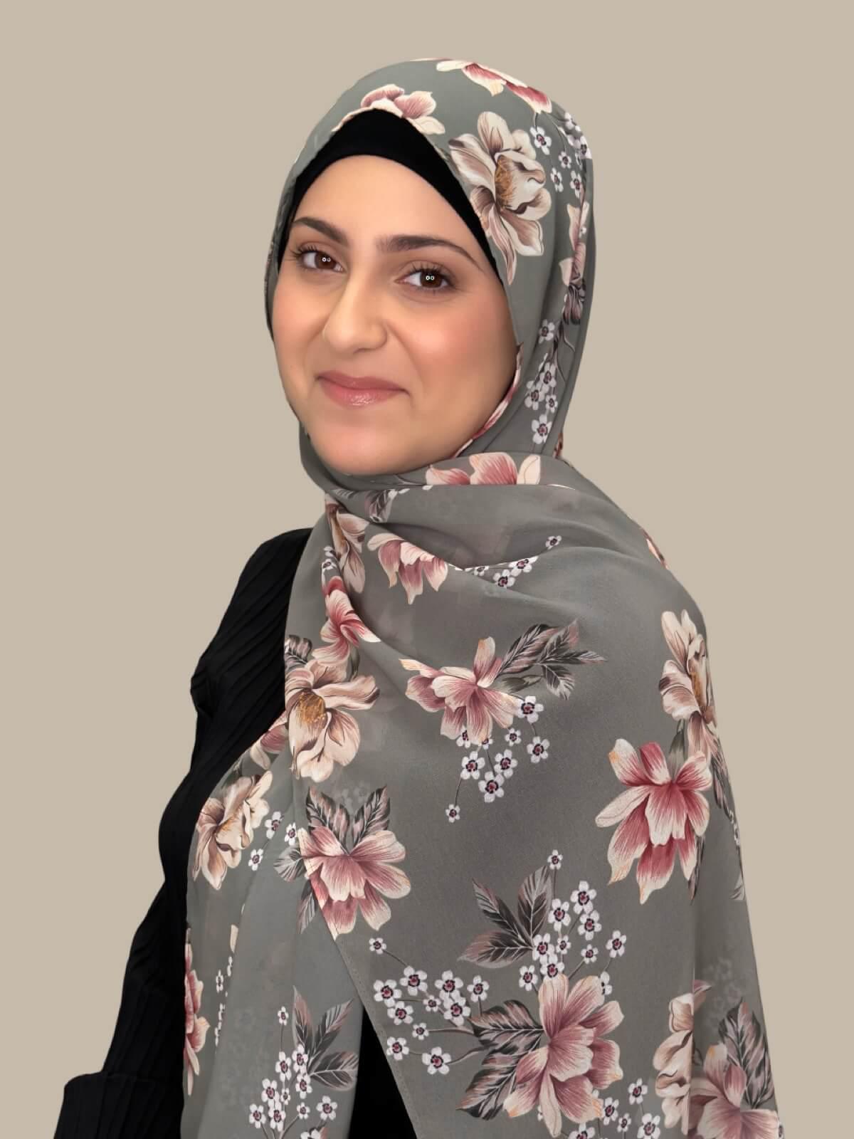 Modish Girl Printed Chiffon Hijab-Vintage Peony