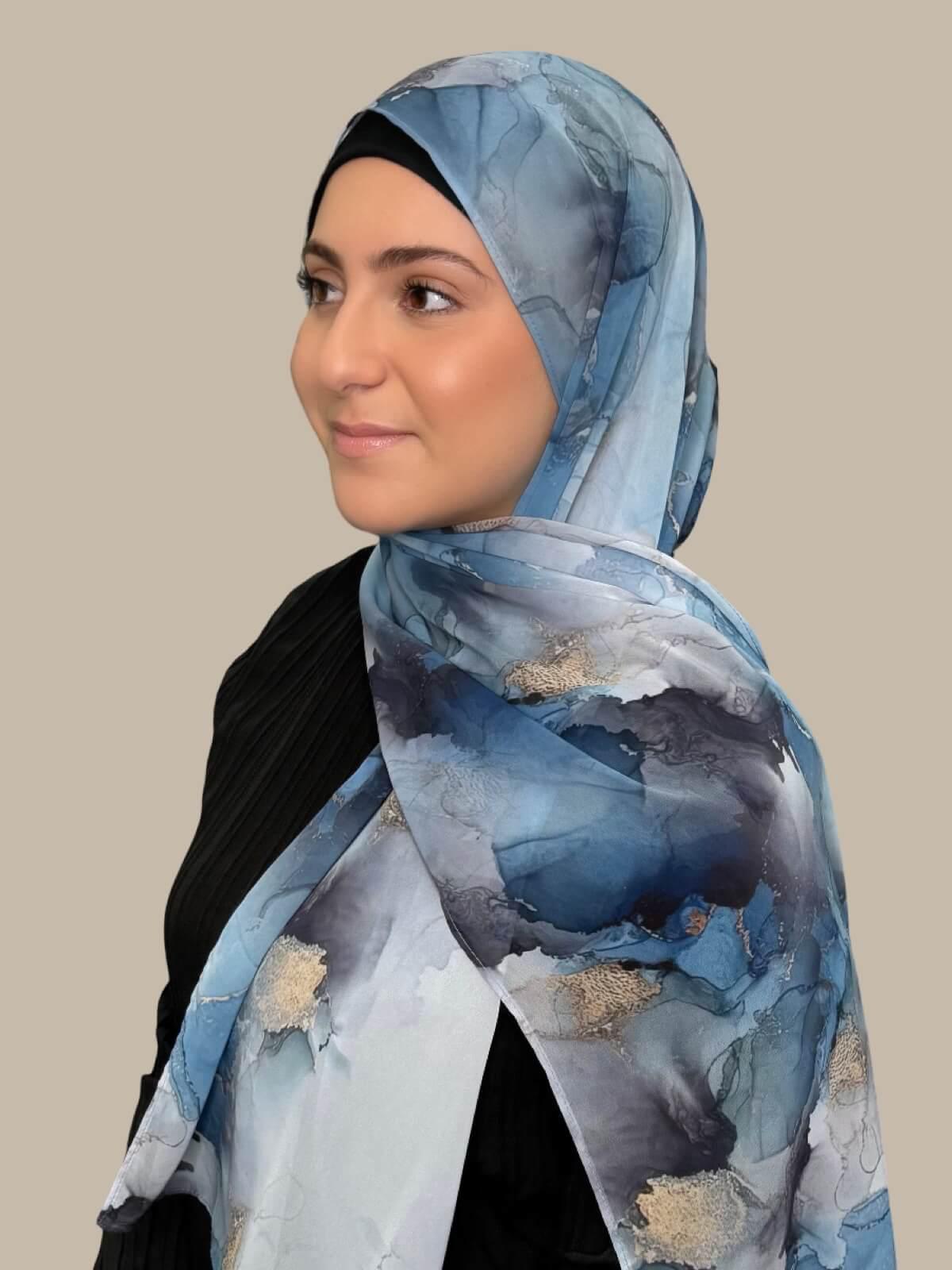 Modish Girl Printed Chiffon Hijab- Arctic Mist