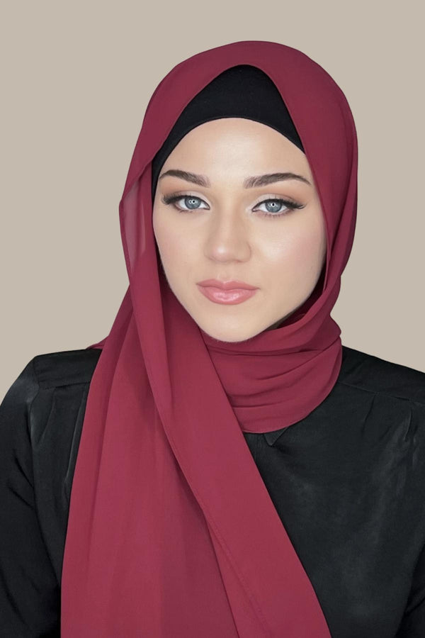 Luxury Chiffon Hijab-Berry Red