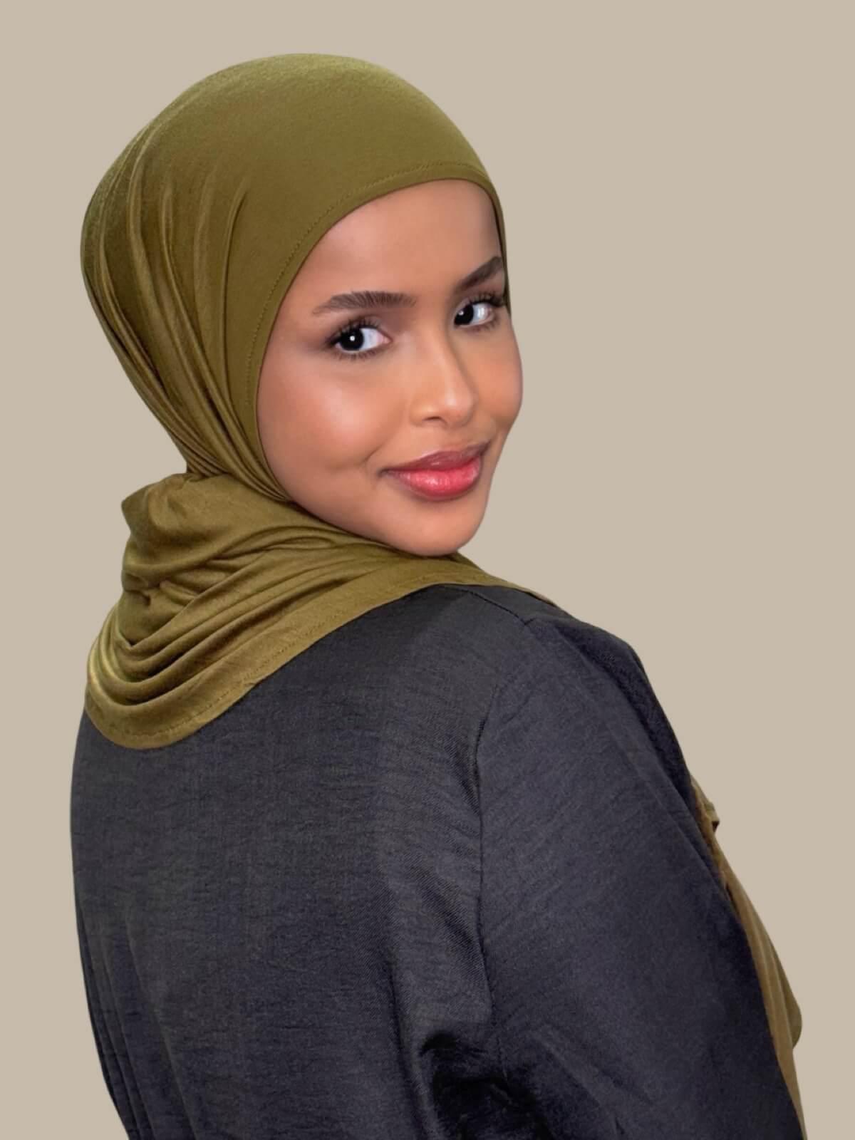 Pre-Sewn Jersey Hijab-Olive Green