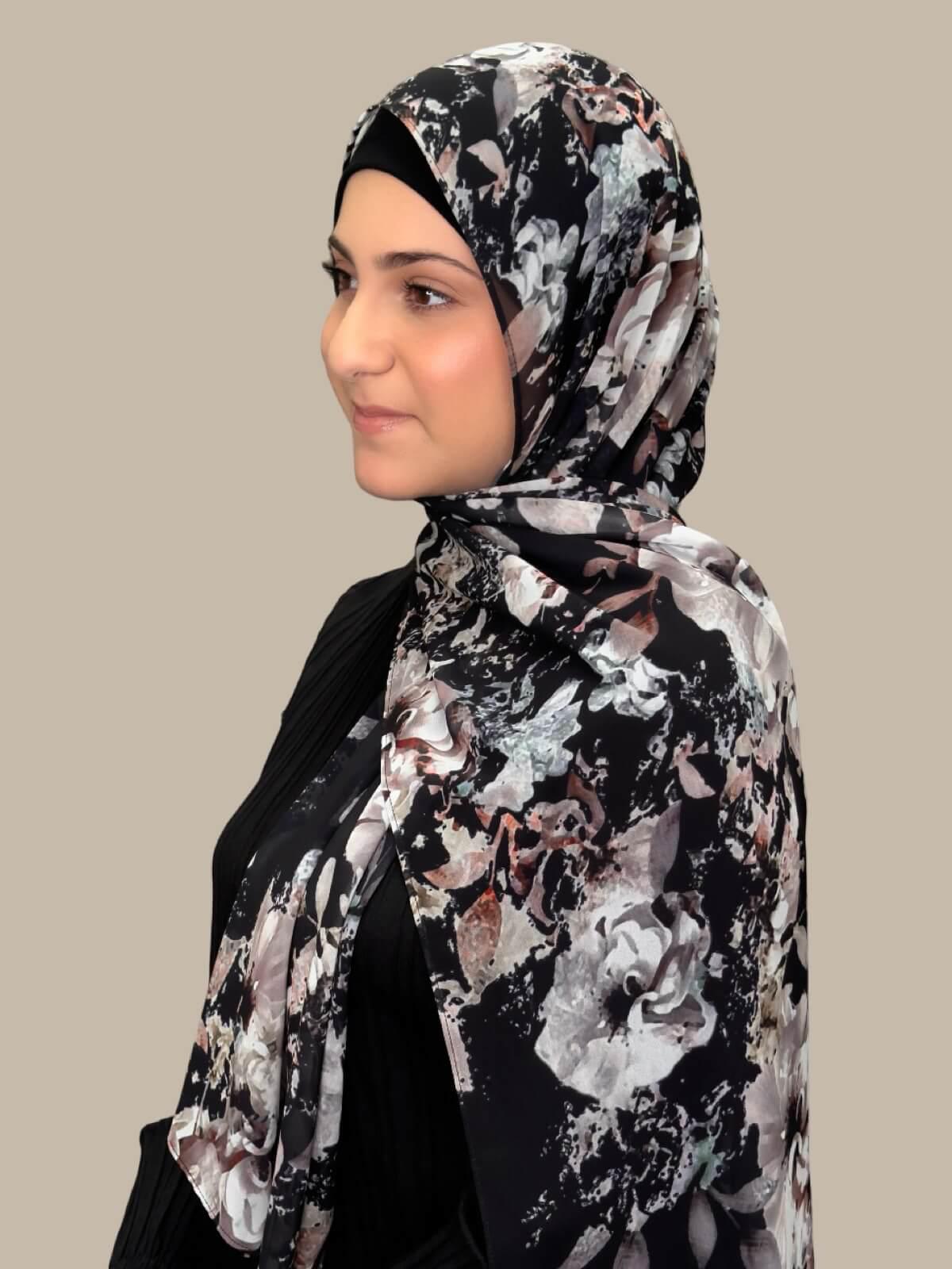Modish Girl Printed Chiffon Hijab- Fleurette Slate II
