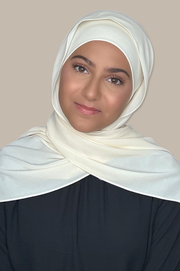 Modish Girl Matching Chiffon Hijab Set-Ivory Lace