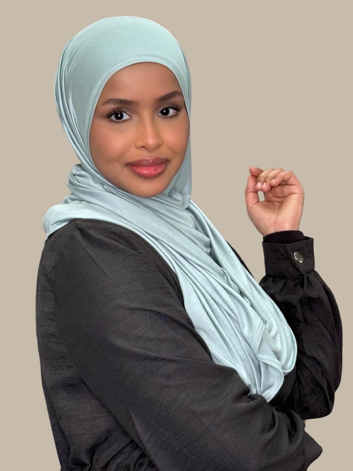 Pre-Sewn Jersey Hijab-Pale Cyan