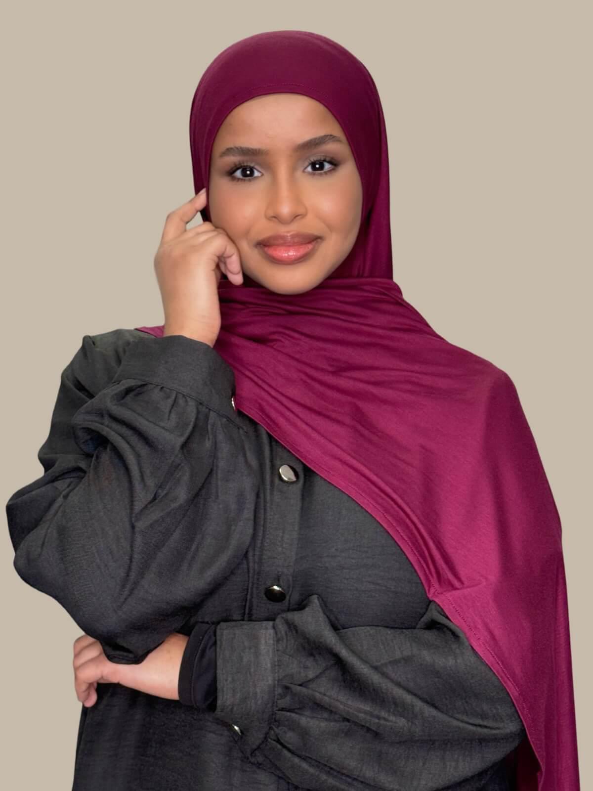 Pre-Sewn Jersey Hijab-Burgundy