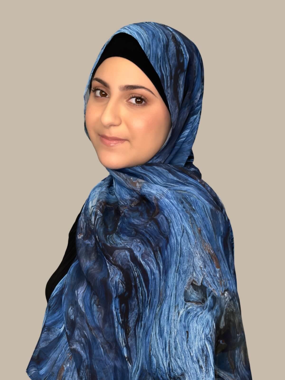 Modish Girl Printed Chiffon Hijab-Ocean Mist