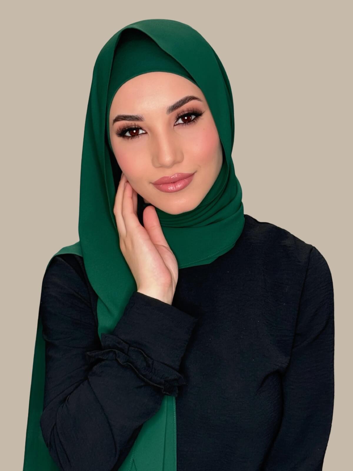Matching Chiffon Hijab Set-Deep Green