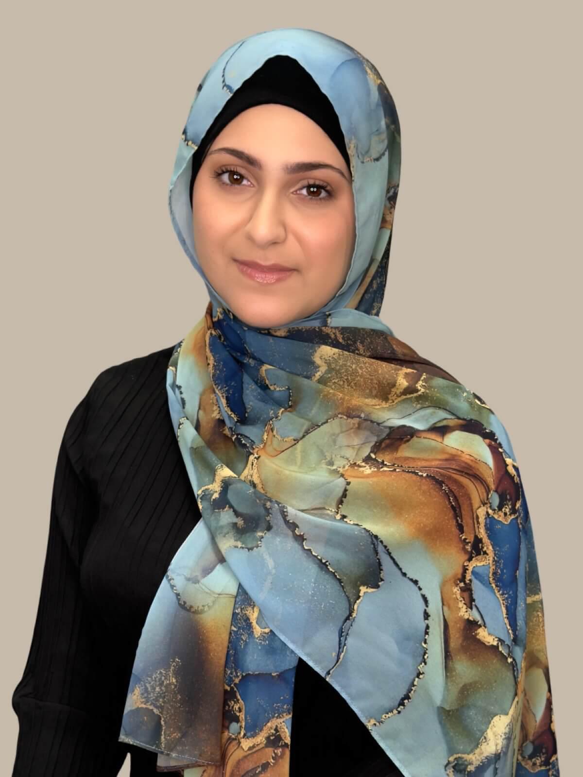 Modish Girl Printed Chiffon Hijab- Deep Horizon