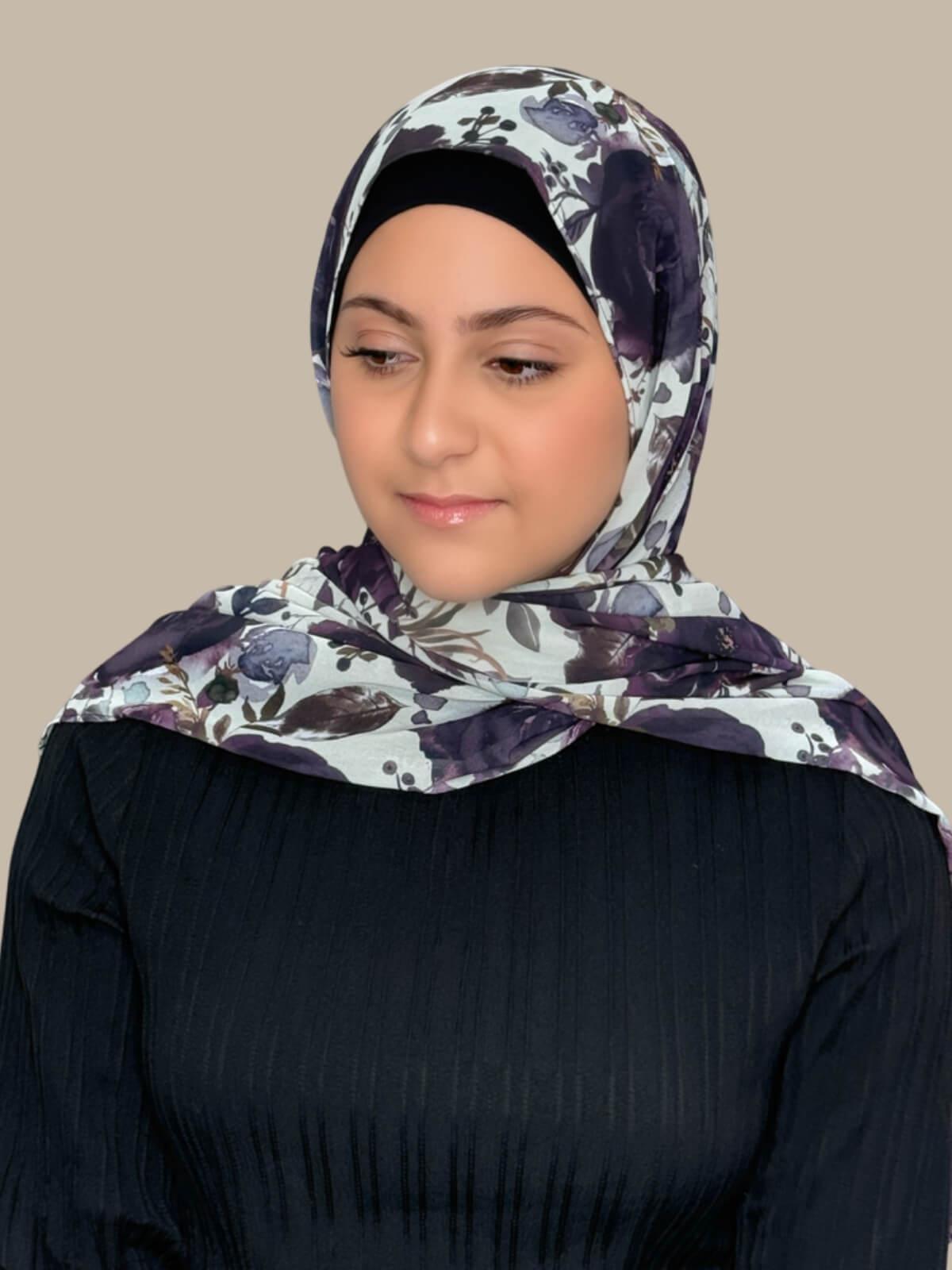 Modish Girl Printed Chiffon Hijab-Plum Orchid