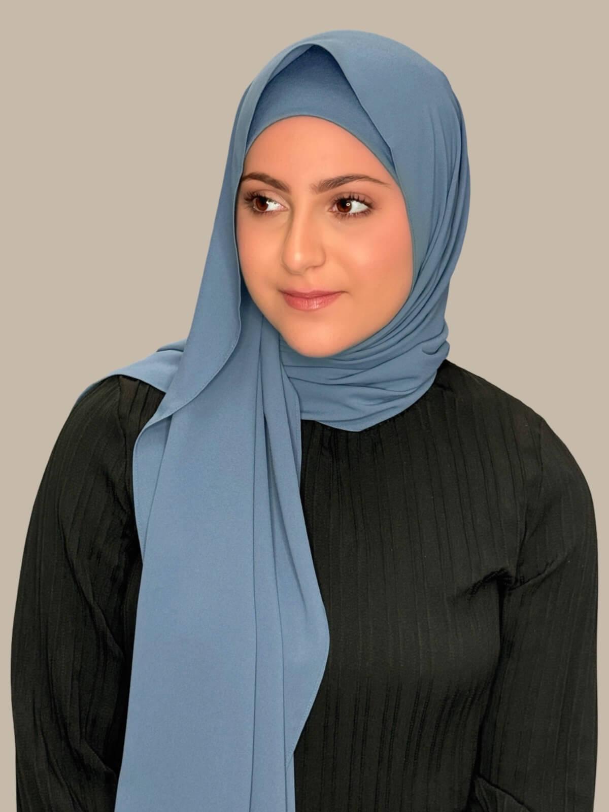 Modish Girl Matching Chiffon Hijab Set-Cool Blue