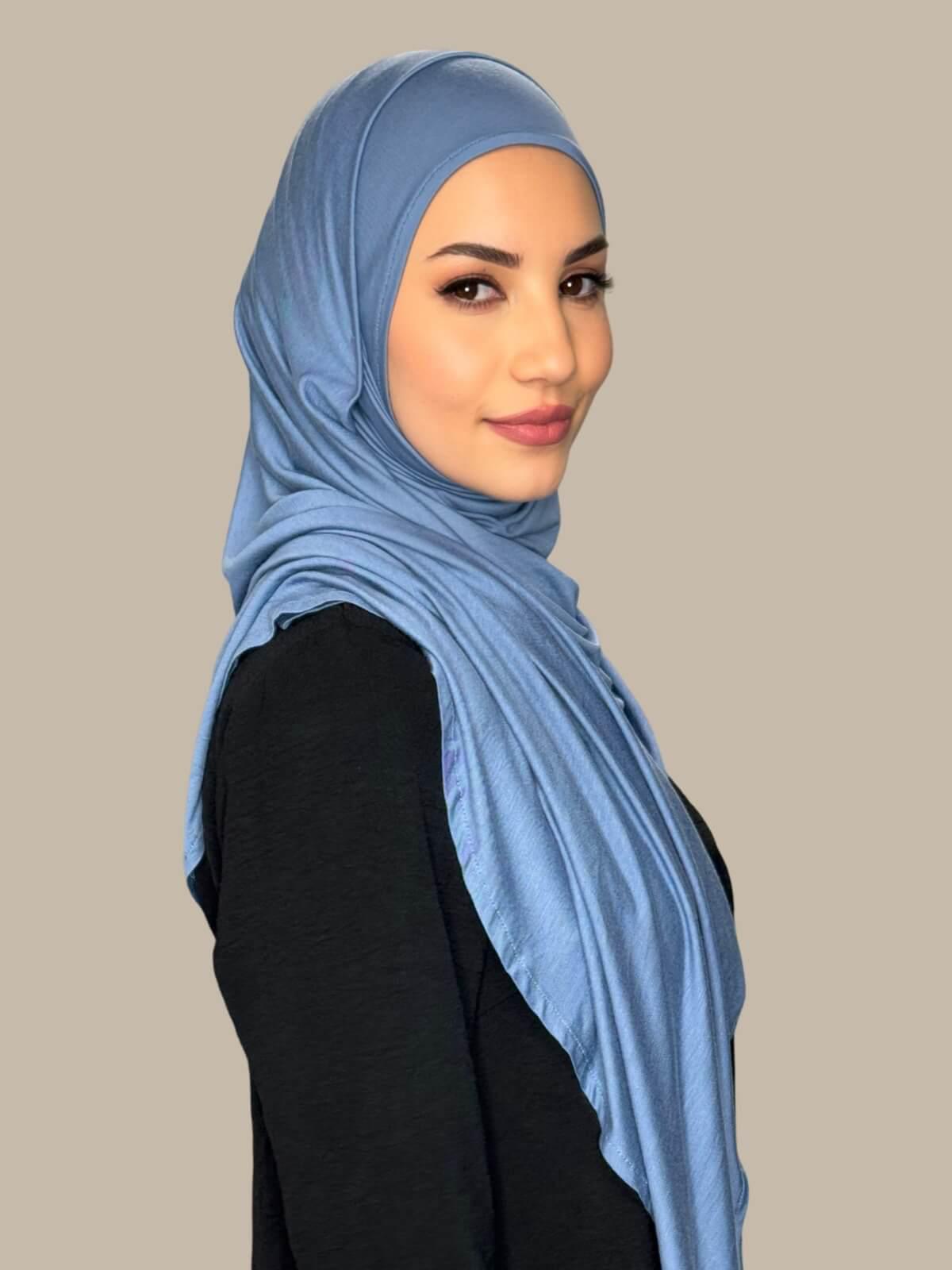 Pre-Sewn Jersey Hijab-Blue Grey