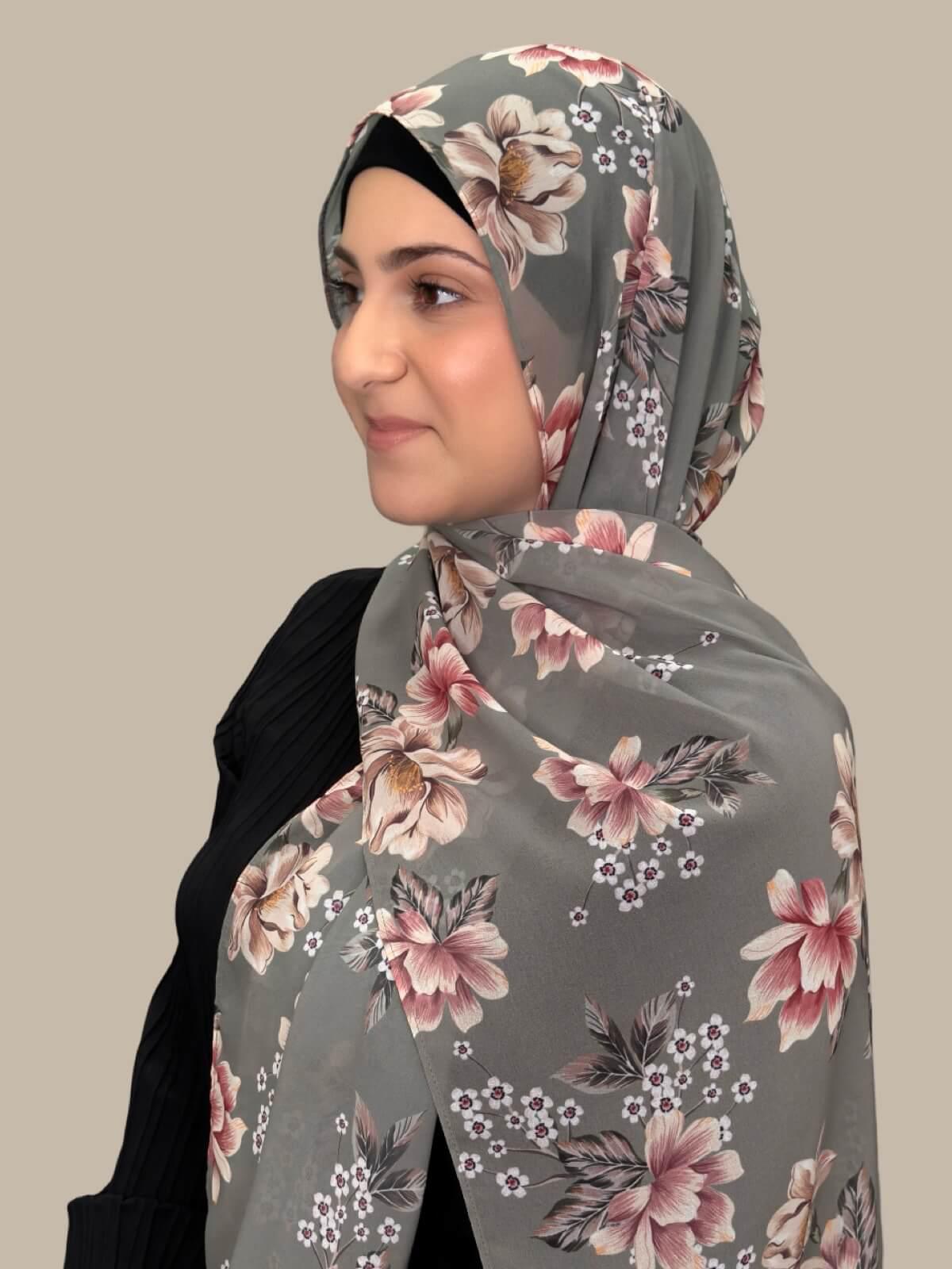 Modish Girl Printed Chiffon Hijab-Vintage Peony