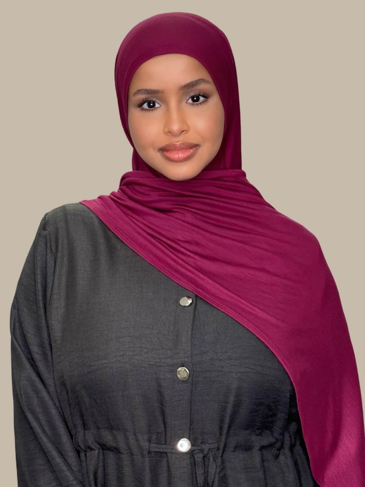 Pre-Sewn Jersey Hijab-Burgundy