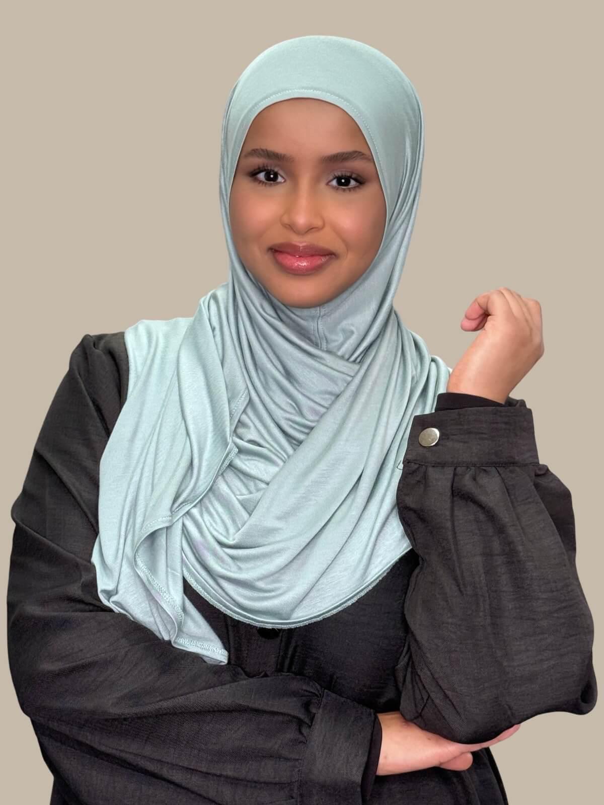 Pre-Sewn Jersey Hijab-Pale Cyan