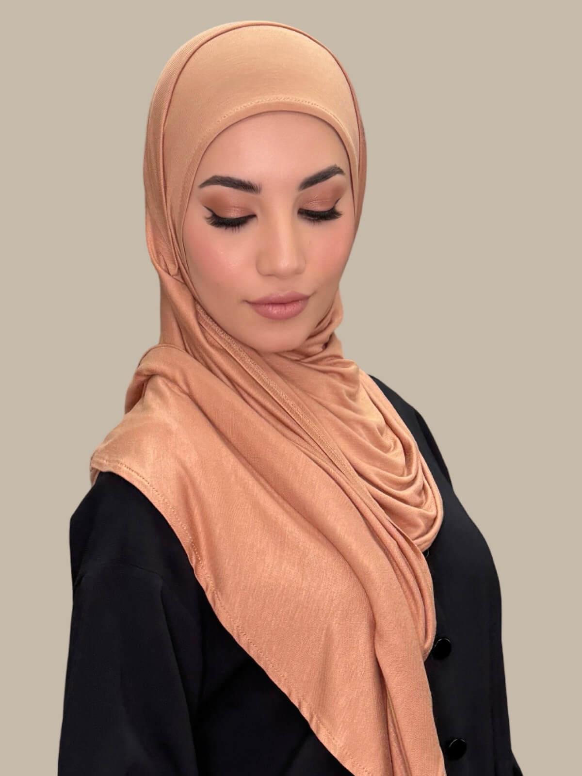 Sahara Pre-Sewn Jersey Hijab, front view on model, no pins
