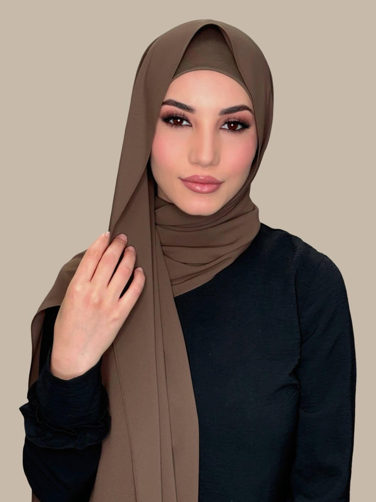 Matching Chiffon Hijab Set-Swiss Brown